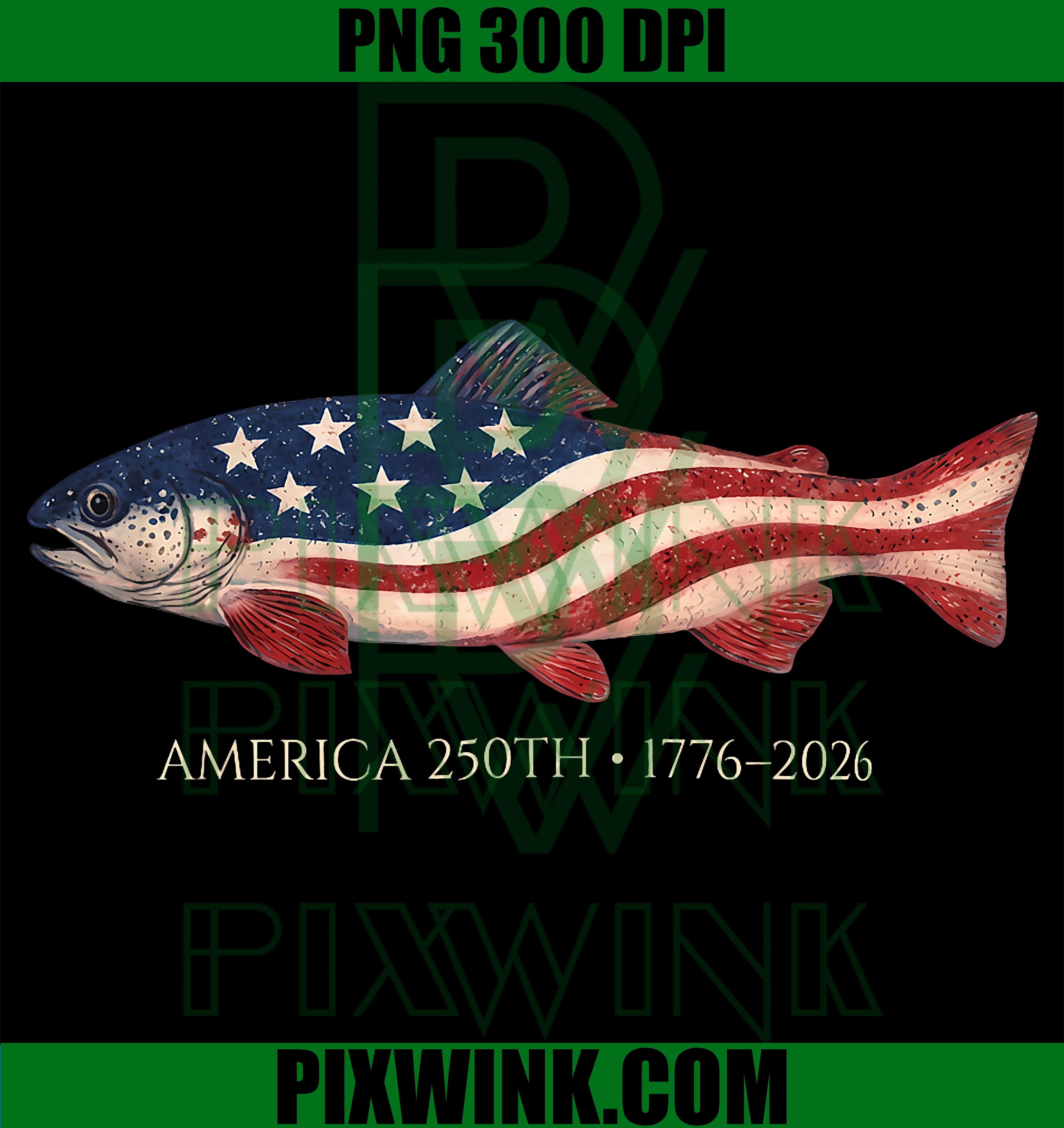 250 America Fishing PNG, USA Flag 1776-2026 Patriotic Fishing PNG