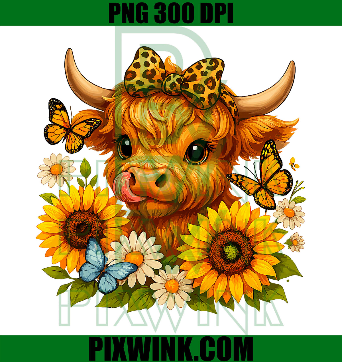 Sunflower Highland Cow, Scottish Cattle PNG