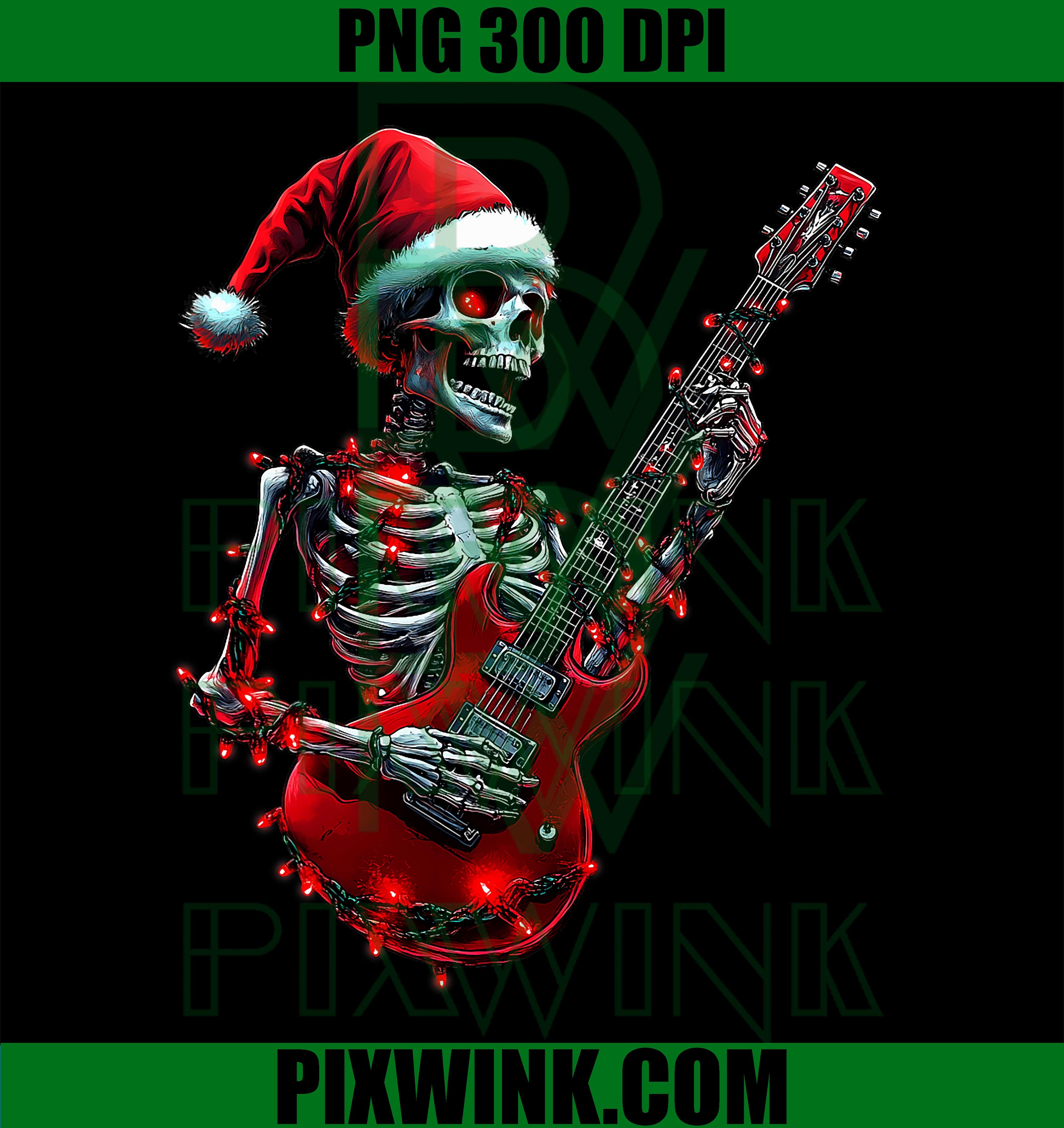Christmas Skeleton Skull Playing Guitar Rock & Roll Music PNG