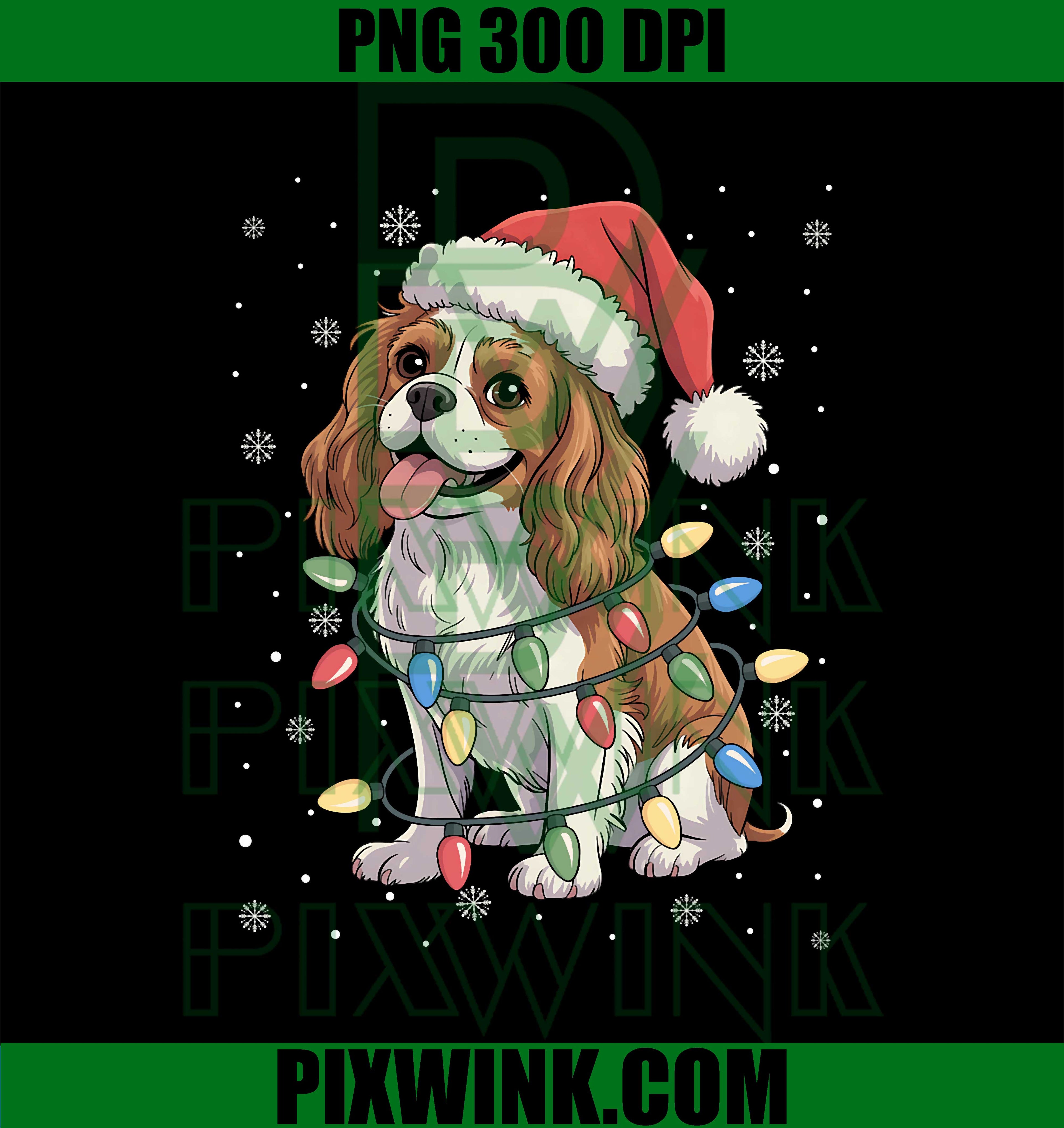 Cavalier King Charles Spaniel Dog Tree Lights Xmas PNG