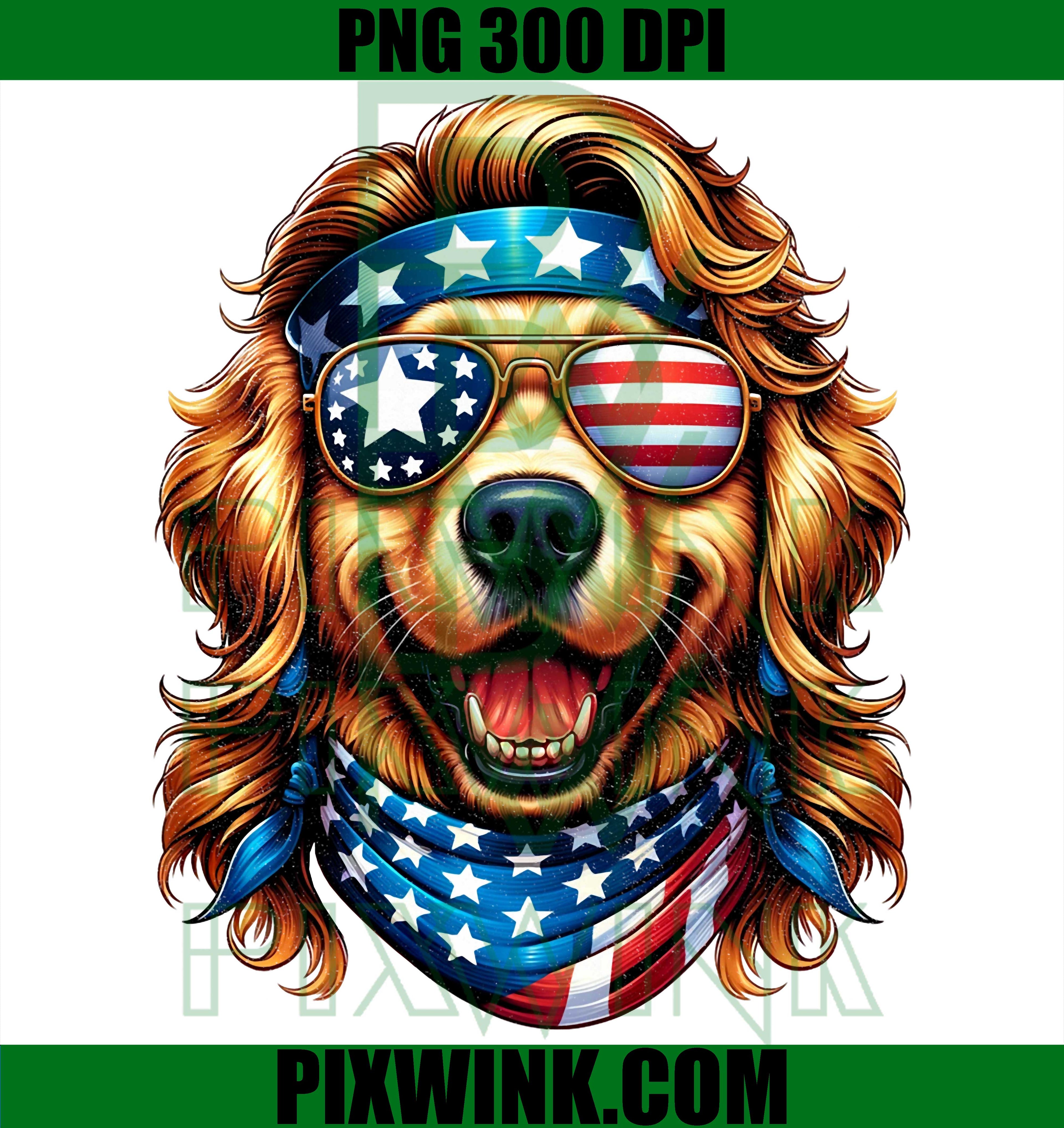 Golden Retriever Patriotic USA PNG, Funny Mullet Dog 4th Of July PNG