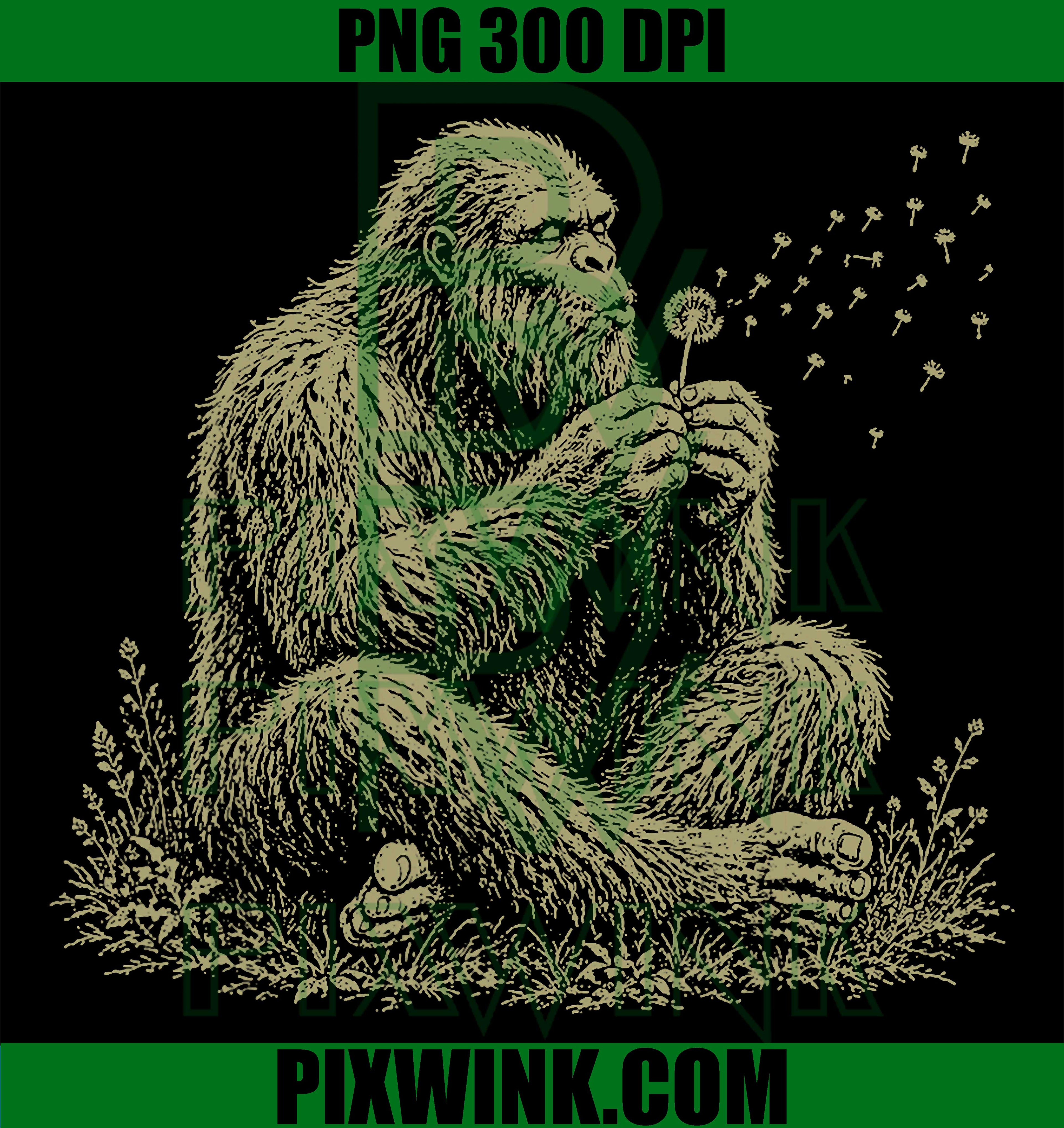 Bigfoot Dandelion PNG, Blowing Wishes PNG Funny Vintage Art Design