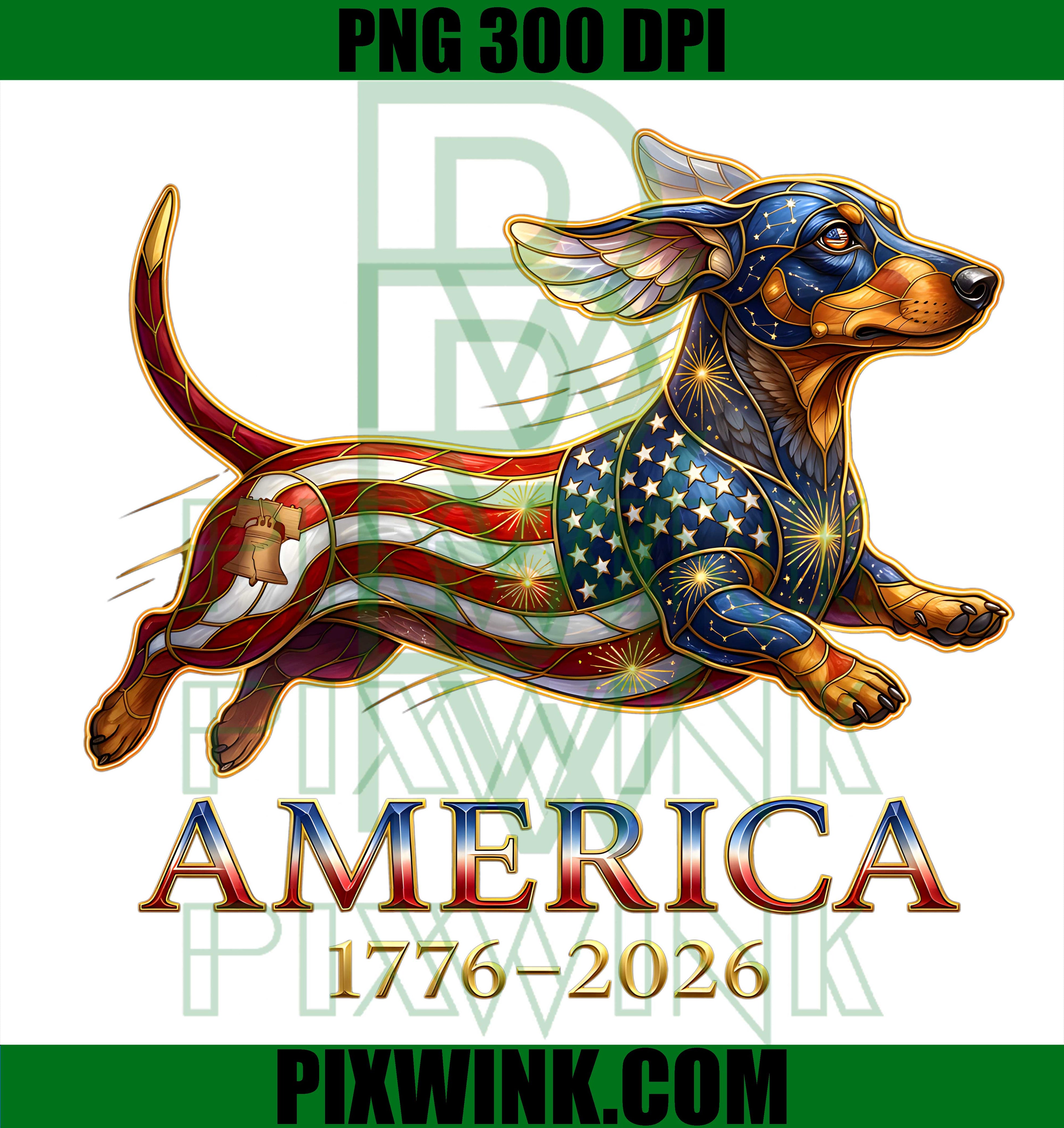 Dachshund USA Flag PNG, America 250th Anniversary 1776 2026 PNG