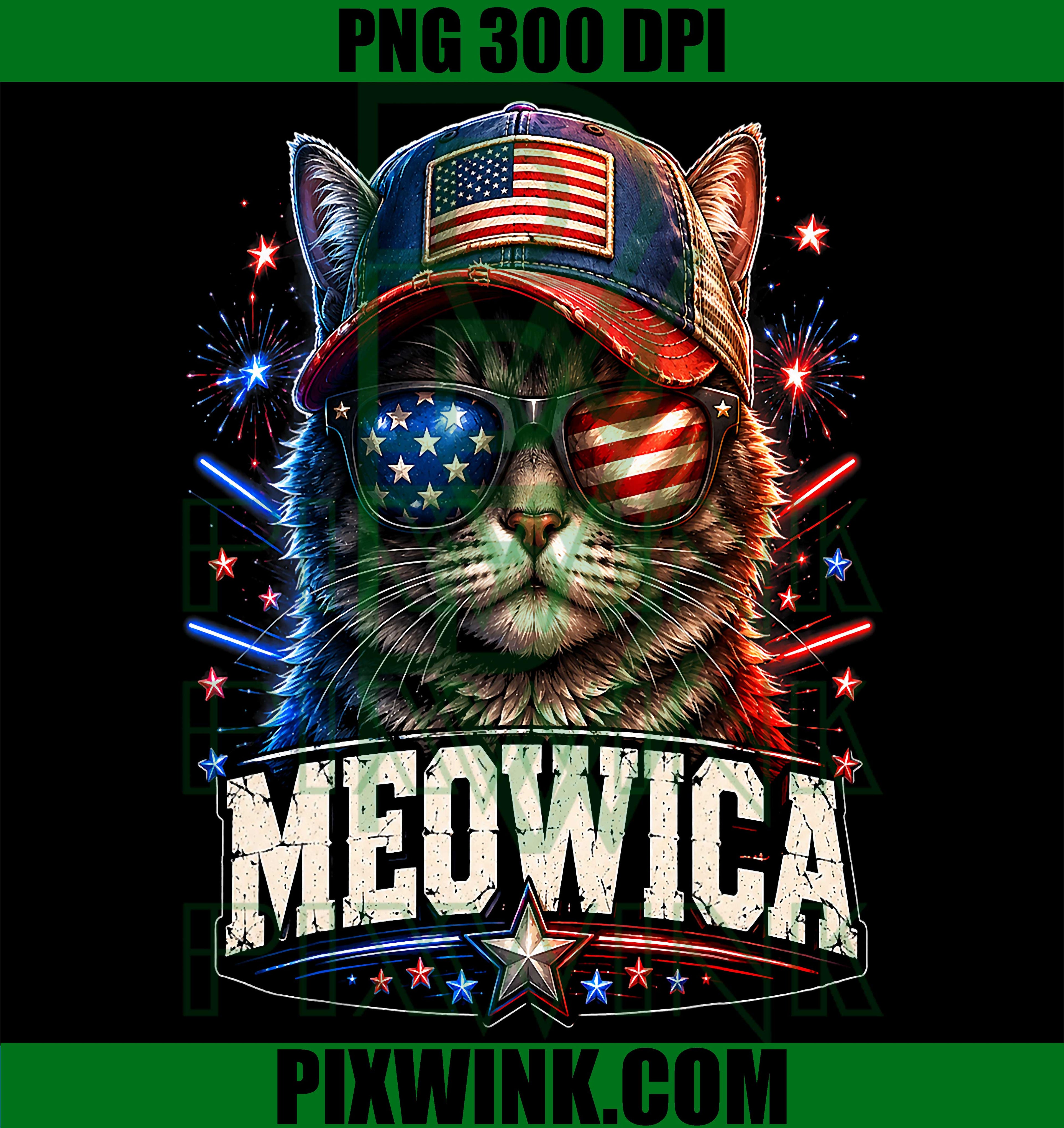 Meowica Patriotic Cat PNG, American Flag 4th July PNG
