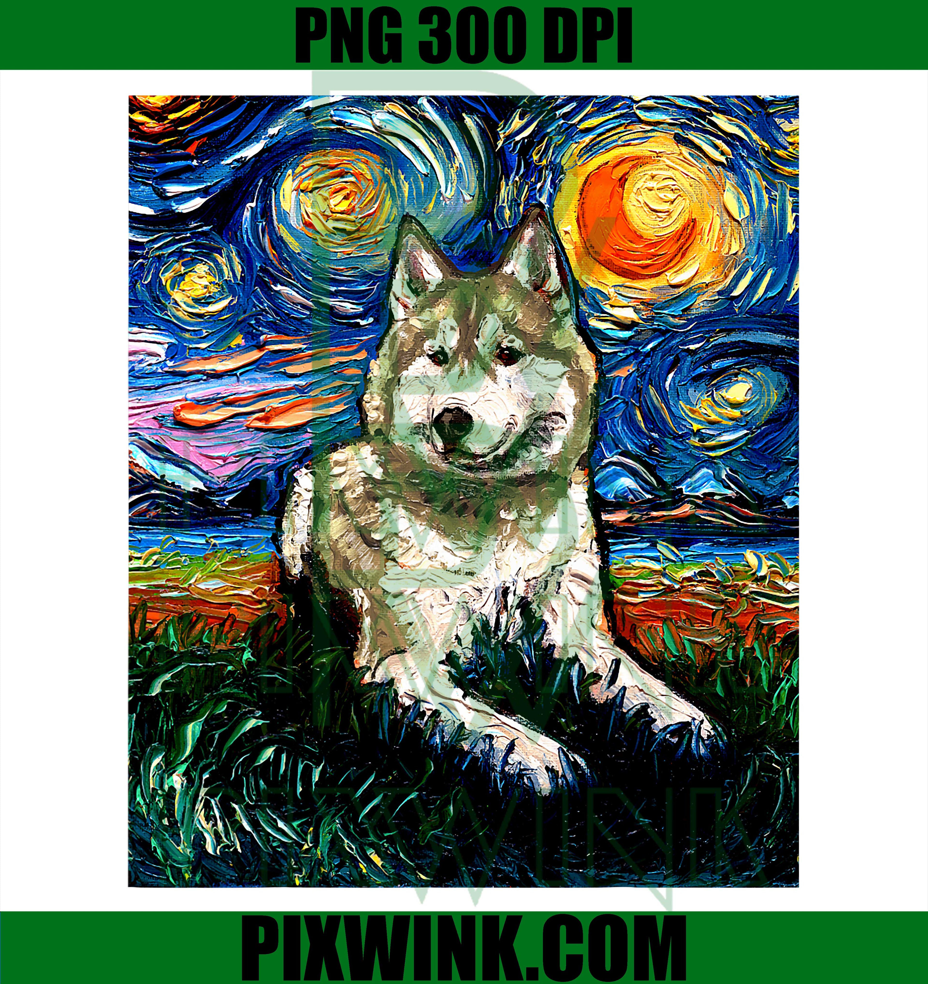 Blonde Siberian Husky, Starry Night Art, Dog Lover PNG
