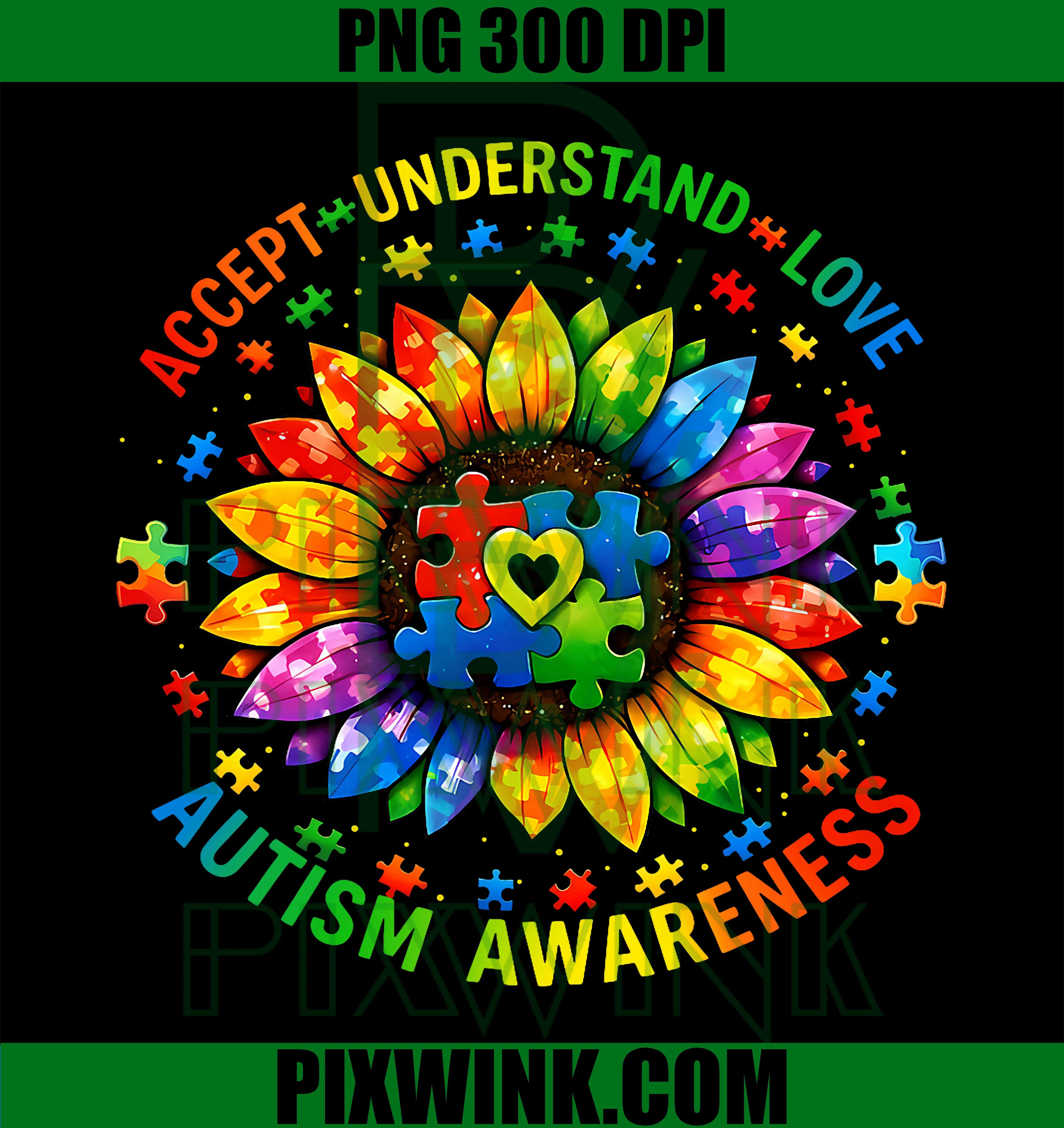 Autism Awareness Sunflower PNG, Be Kind Support Autism PNG