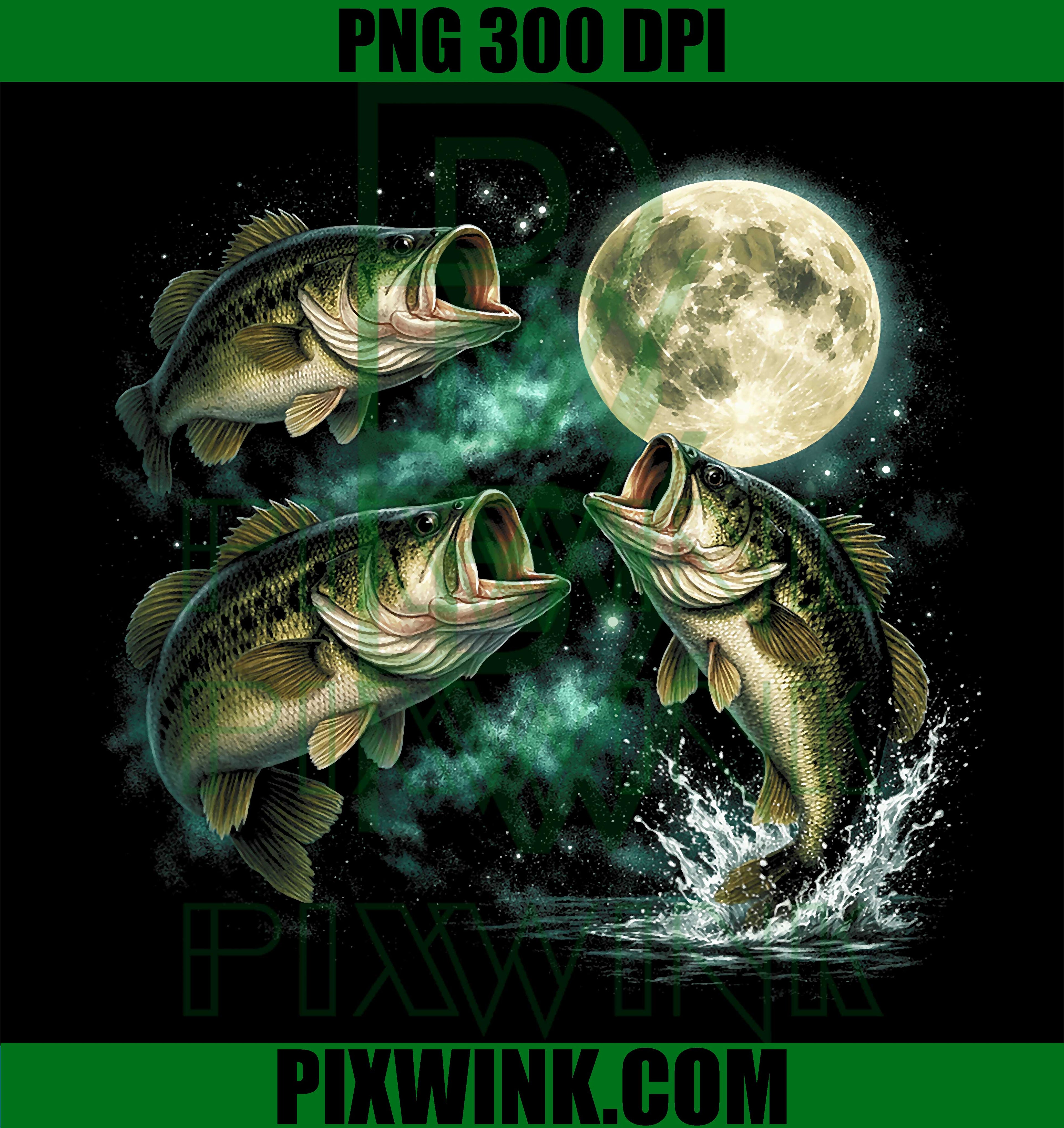 Bass Fish Howling Moon PNG, Vintage Angler Fisherman PNG