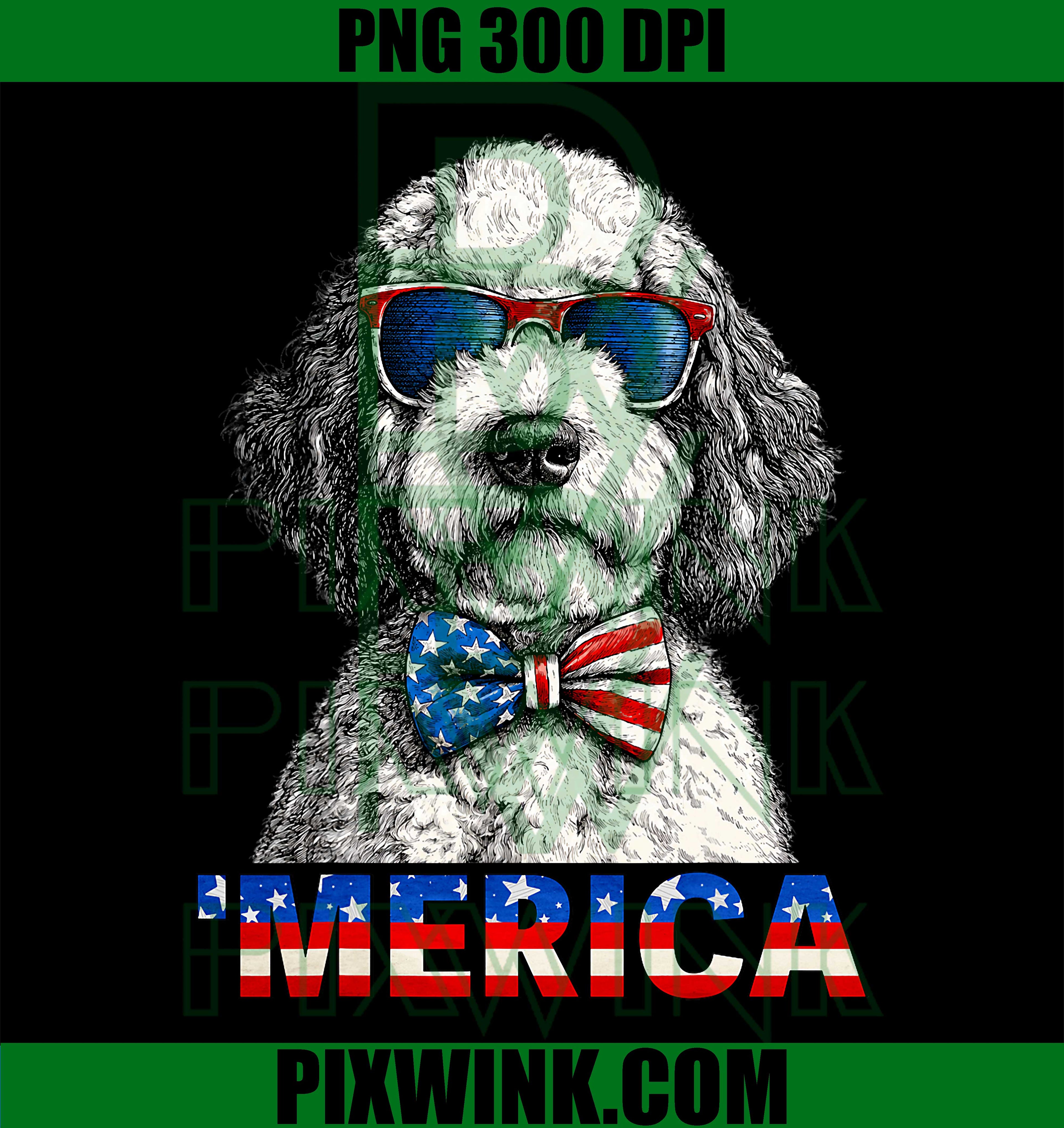 Goldendoodle American Flag PNG, Patriotic 4th Of July Dog PNG