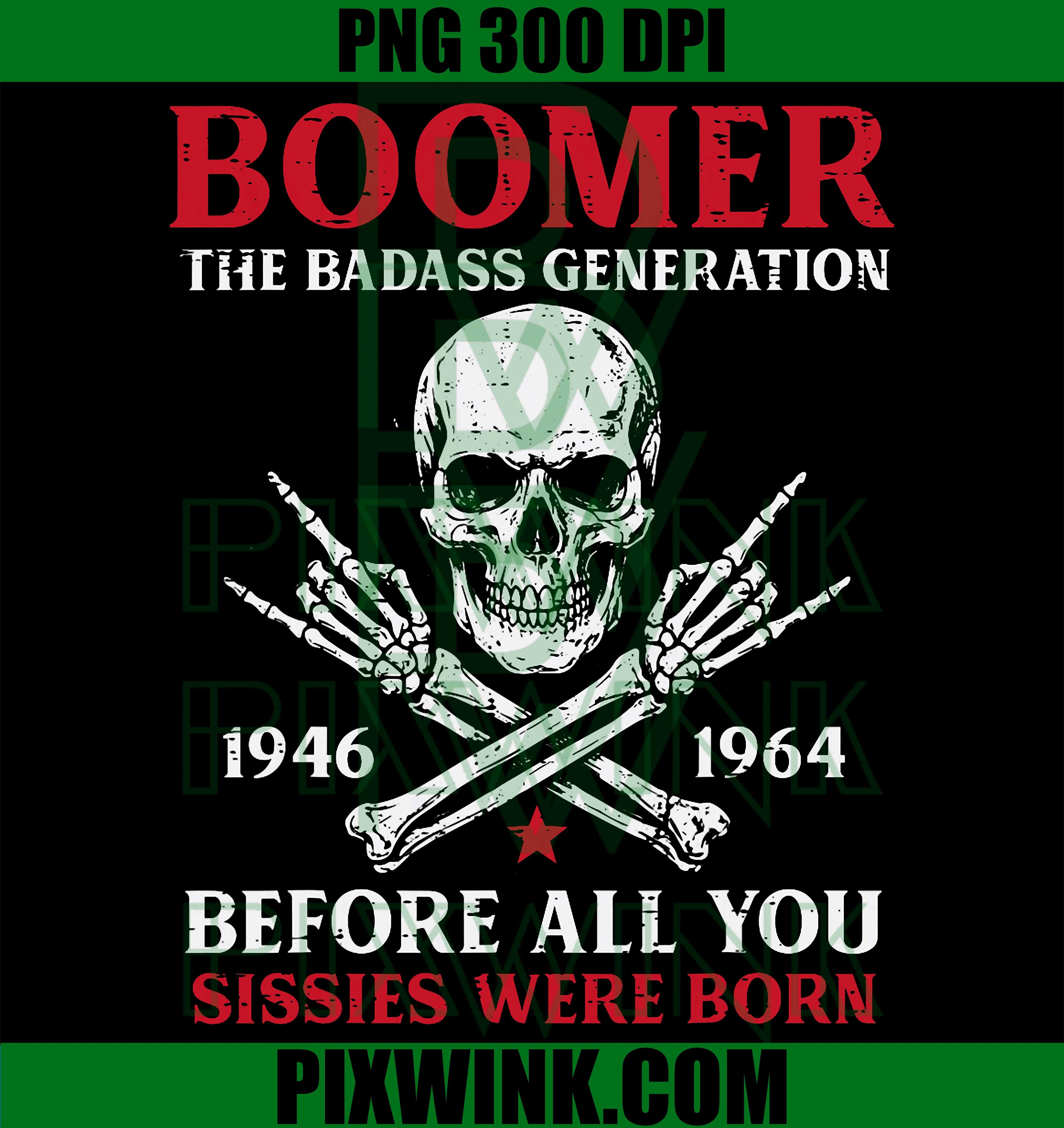 Boomer Badass PNG, Rock Roll Skull PNG Funny Generation Design