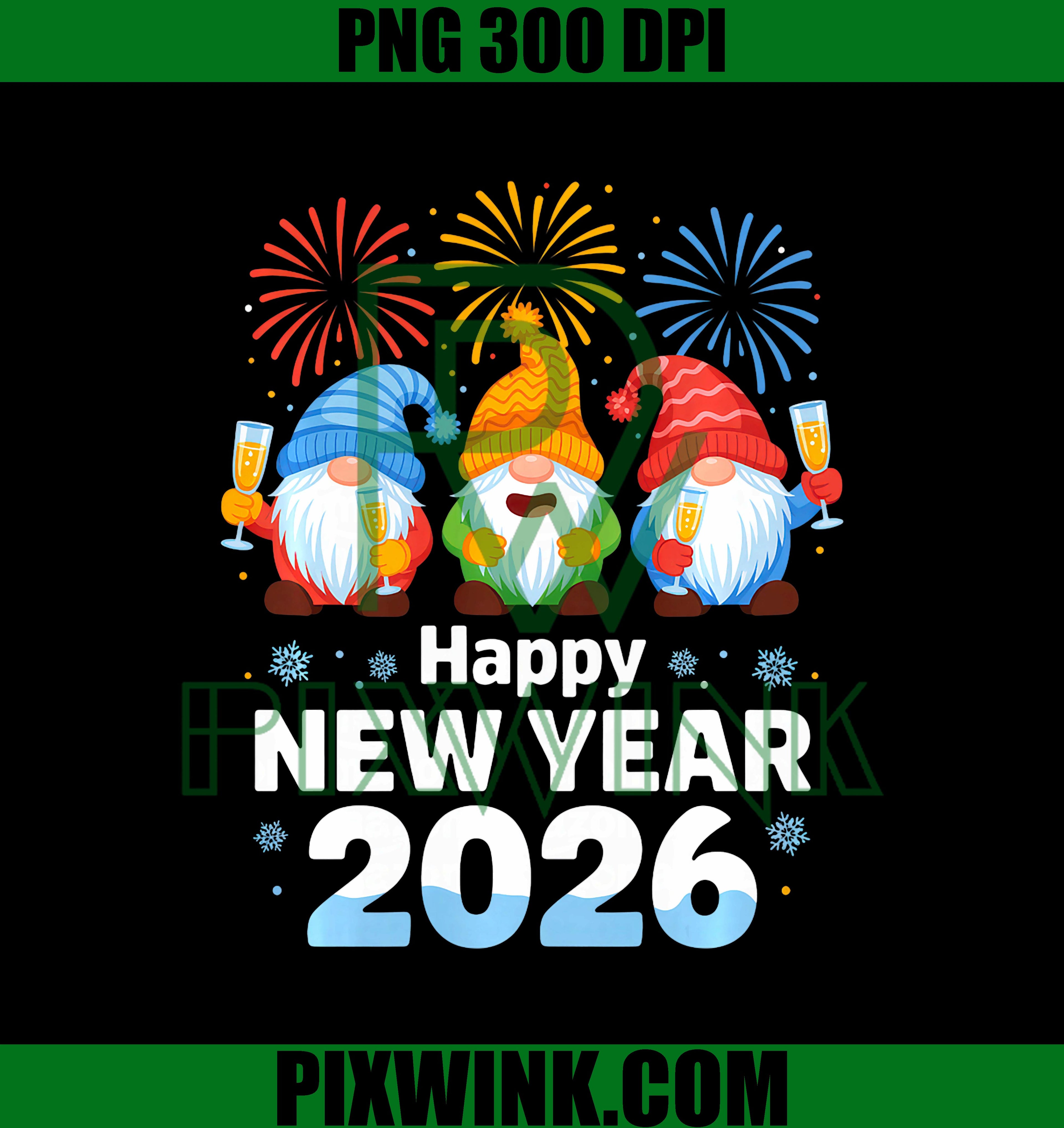 Happy New Year Gnomes 2026 PNG