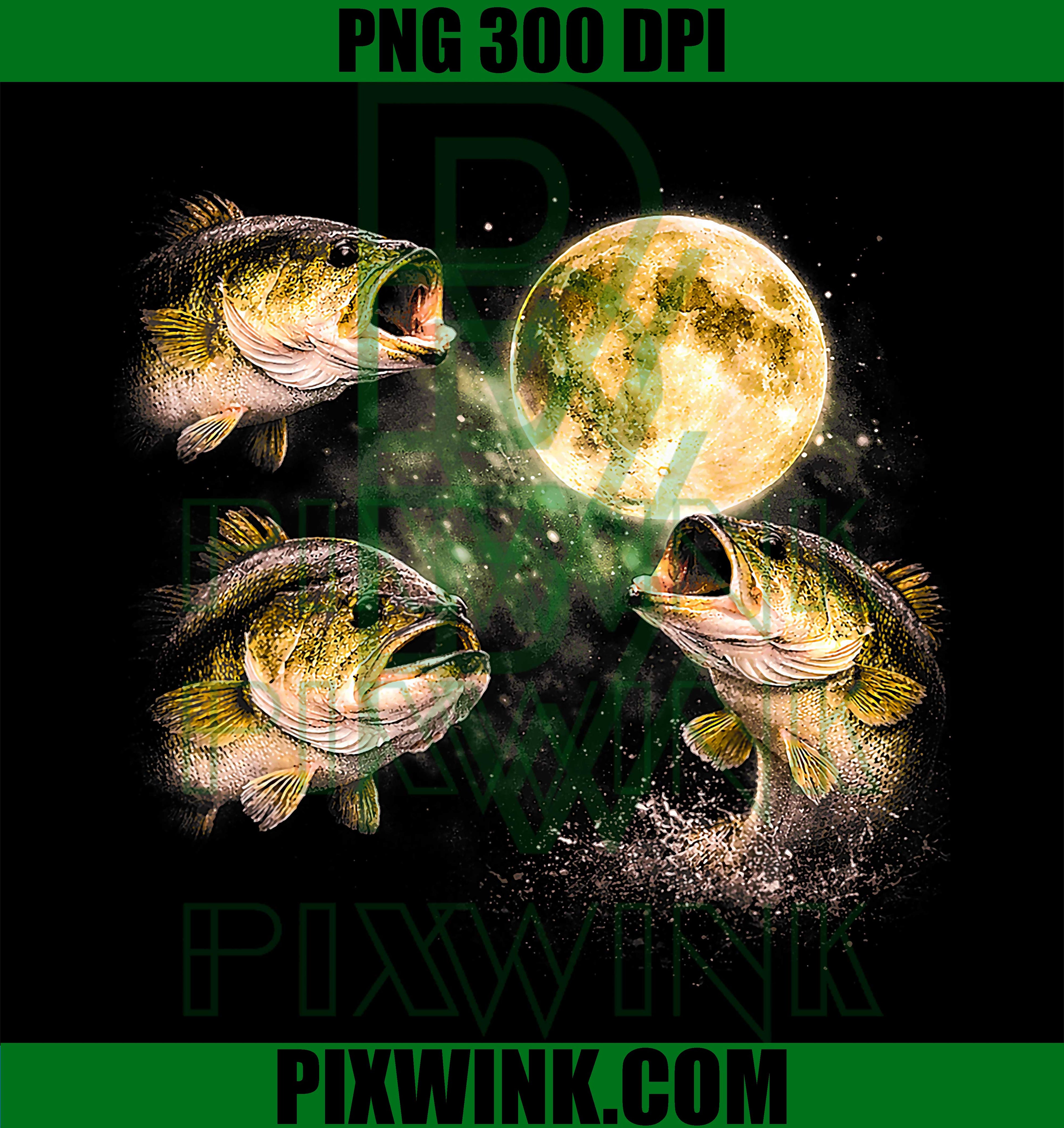 Bass Fish Howling to The Moon PNG, Vintage Angler Fisherman Graphic PNG