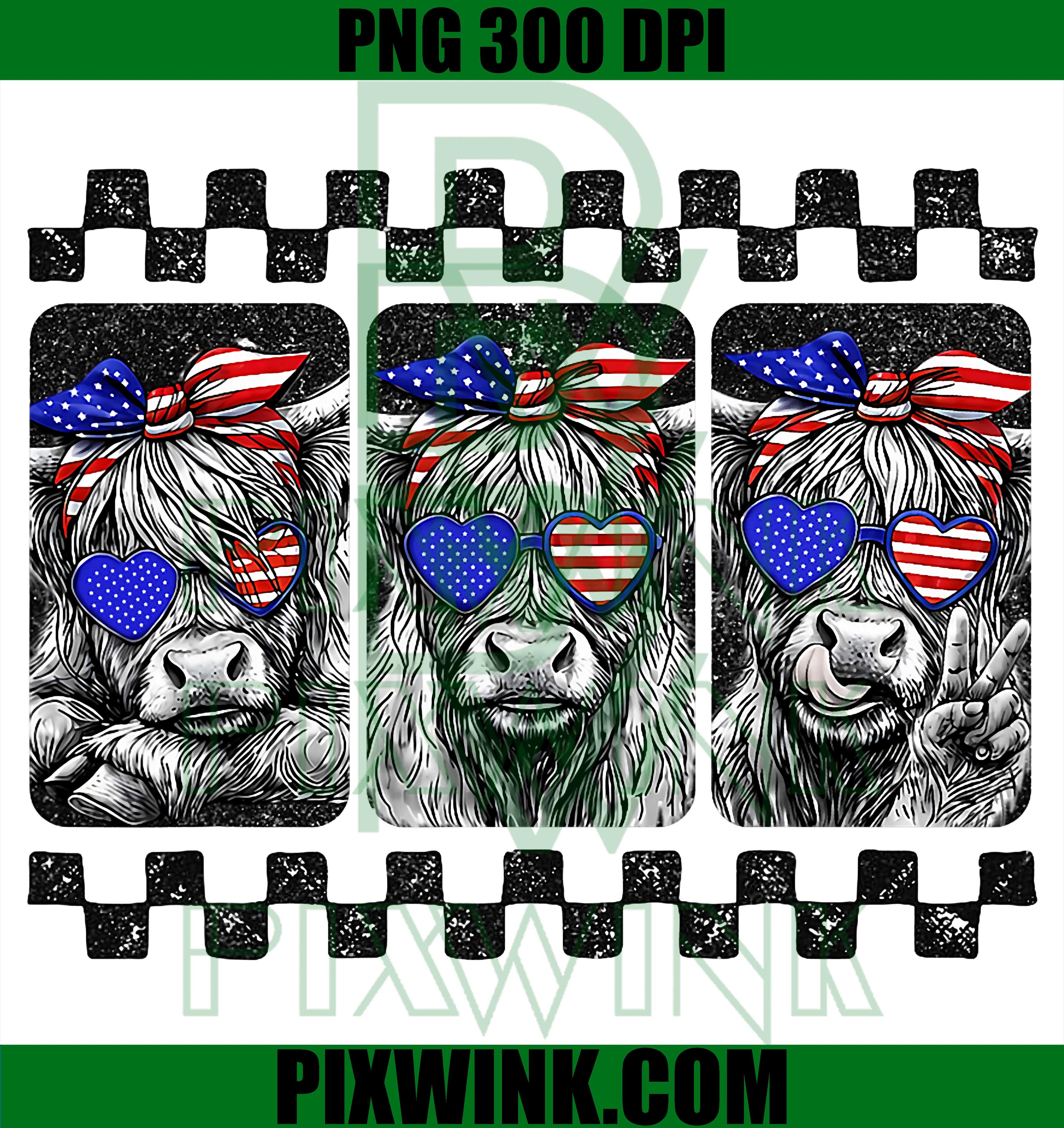 Highland Cow USA Flag PNG, Patriotic Cow Farmer PNG