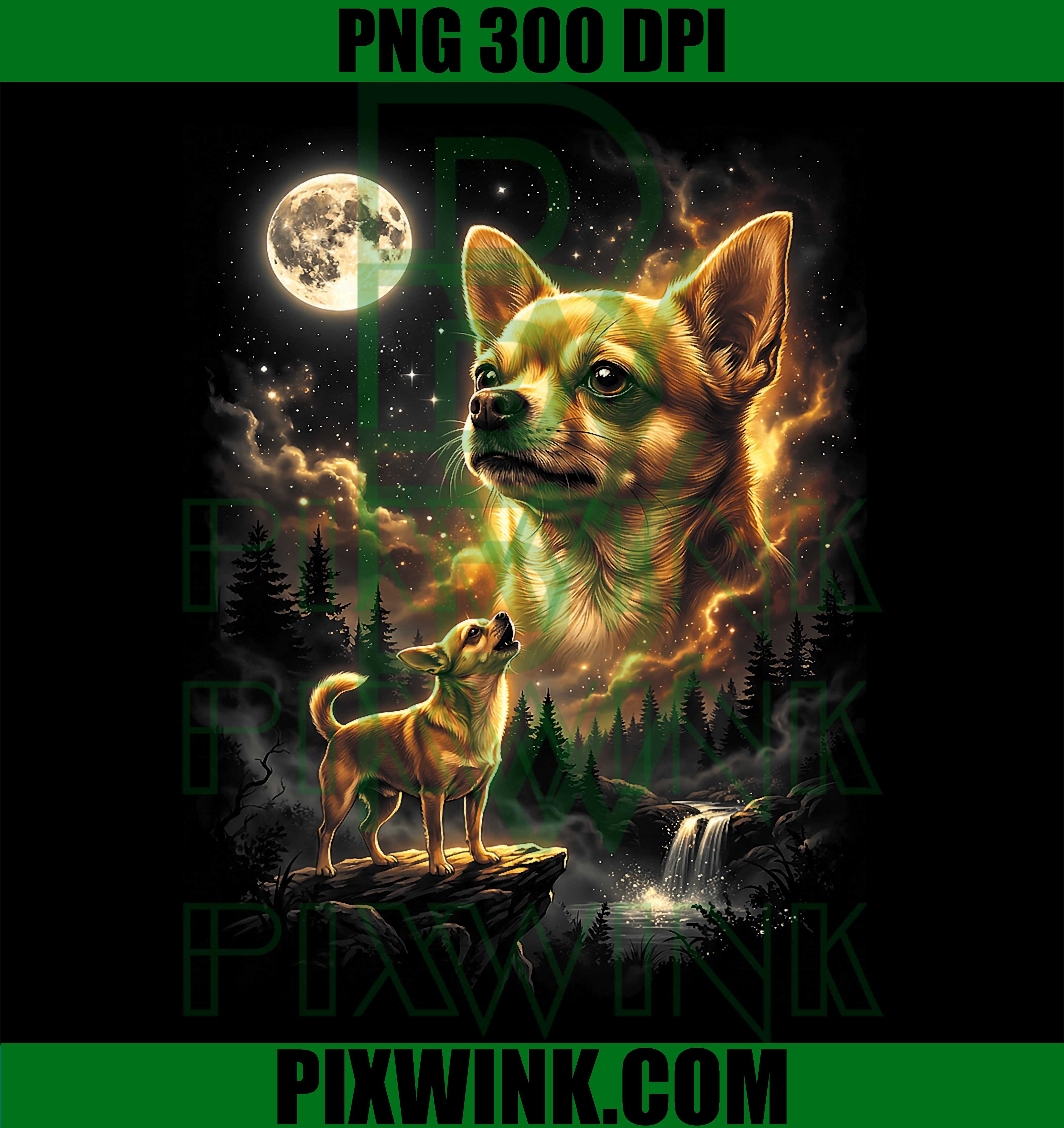 Chihuahua Howling Moon PNG, Retro 90s Funny Dog PNG