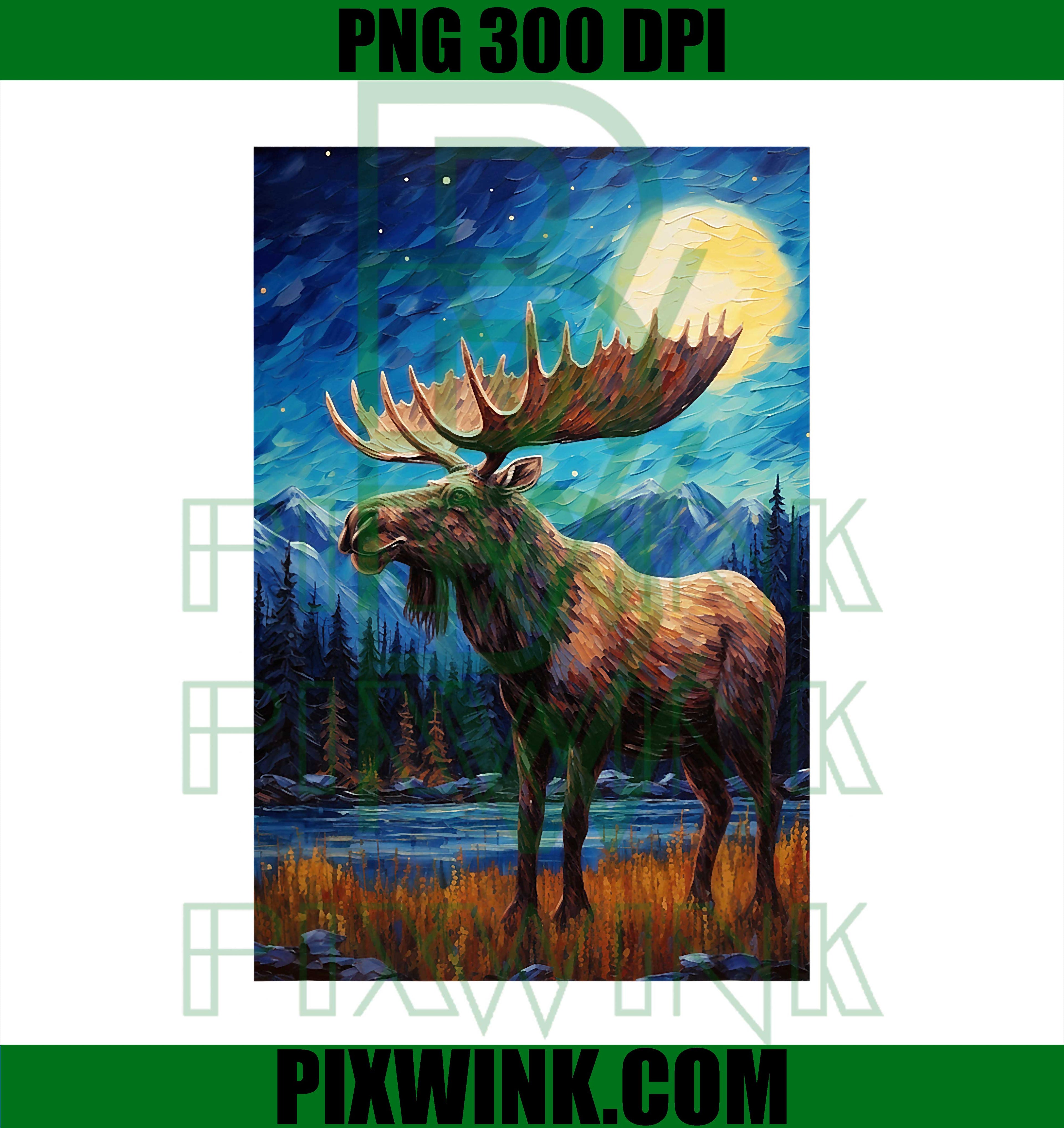 Moose Van Gogh Style Starry Night PNG