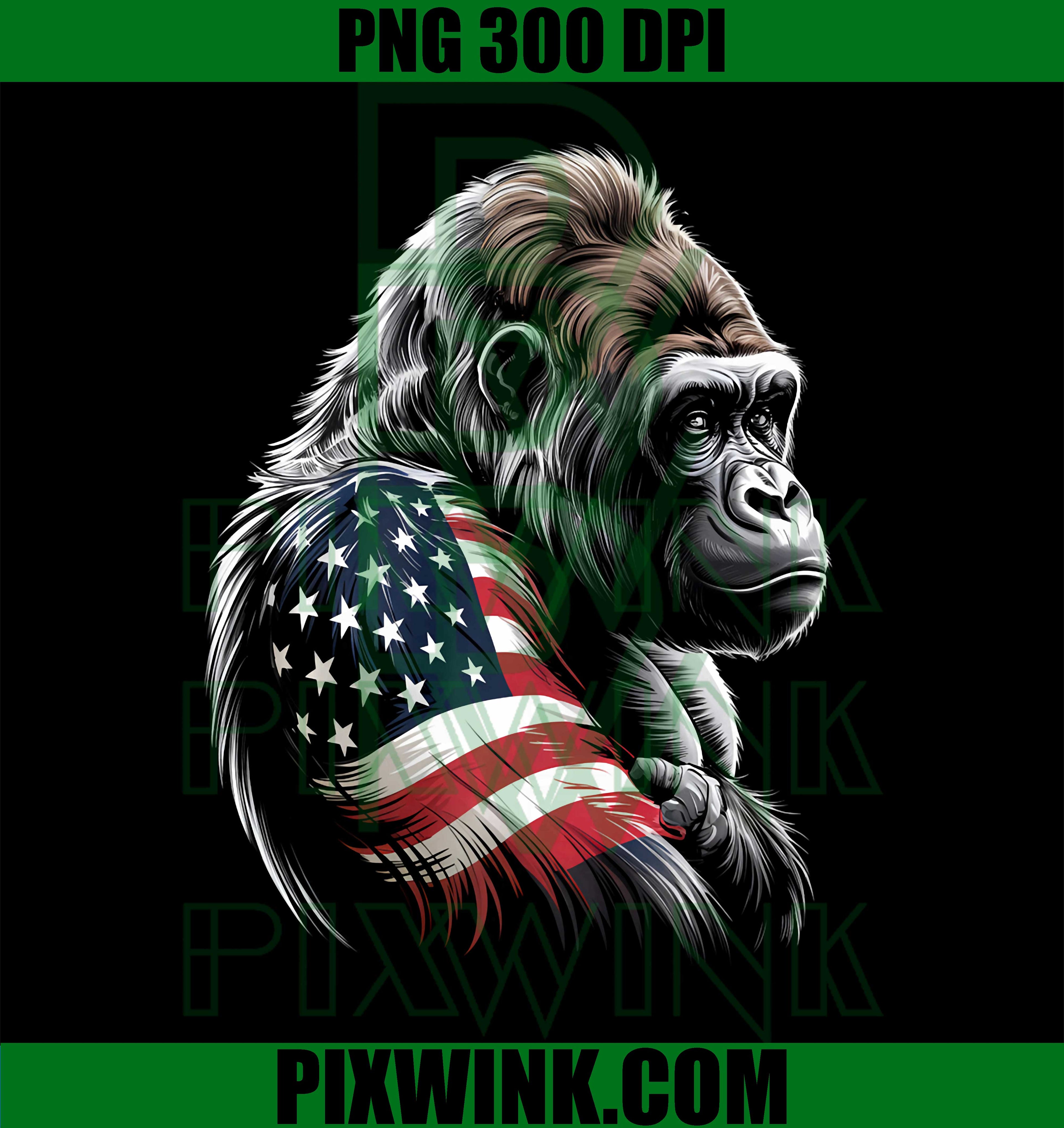 Gorilla 4th Of July Patriotic PNG, American Flag Animal Graphic PNG