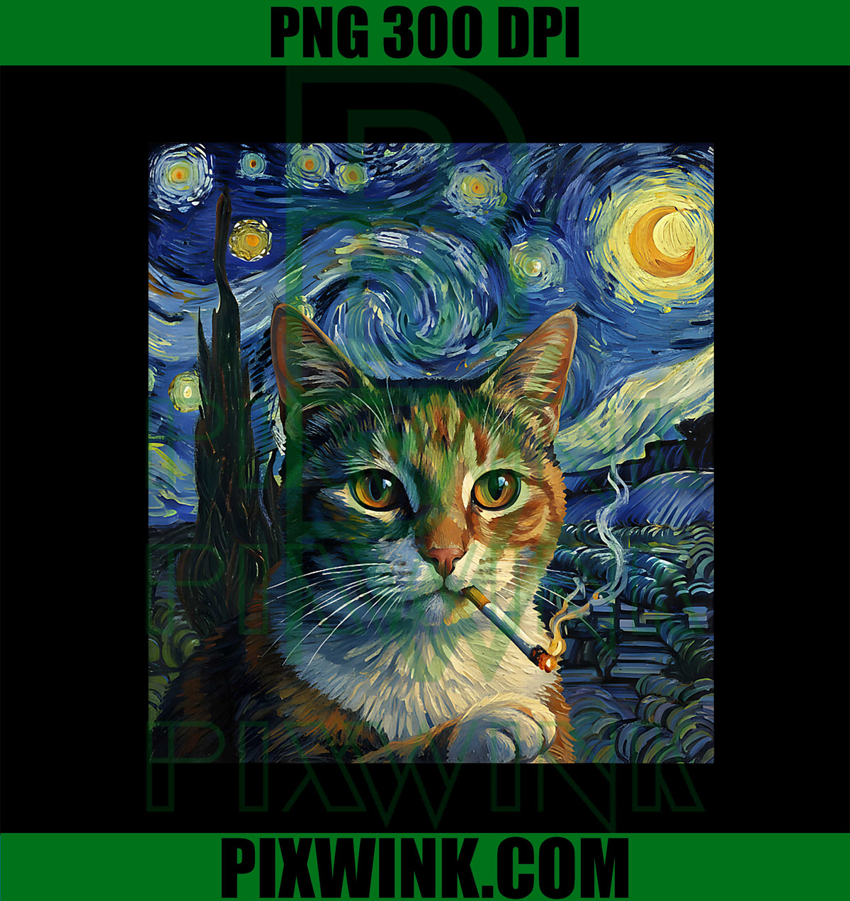 Funny Smoking Cat PNG, Cigarette Kitty PNG, Gen Z Meme Van Gogh Lover PNG