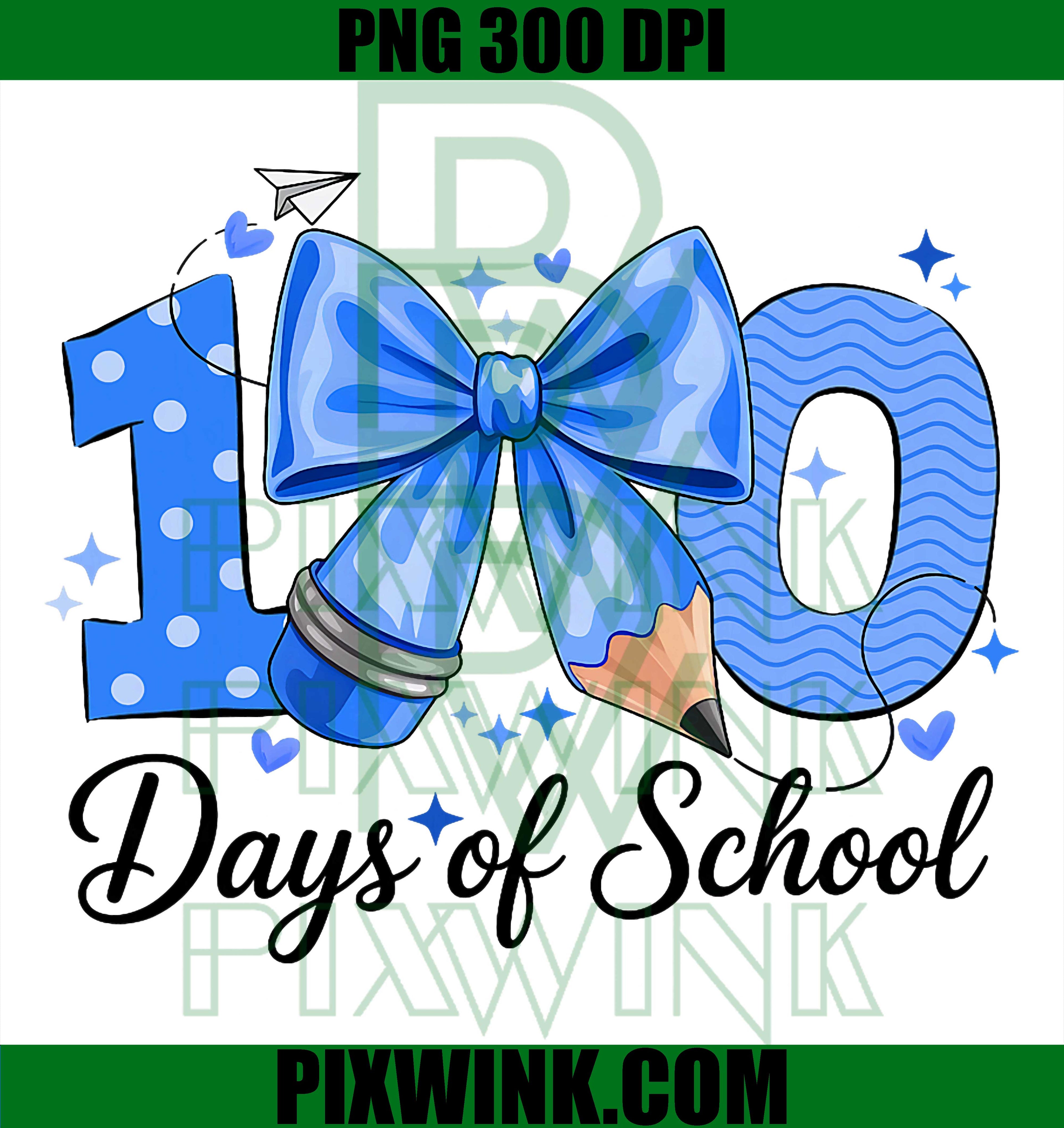 100 Days Of School PNG, Coquette Bow PNG, 100th Day Of School PNG