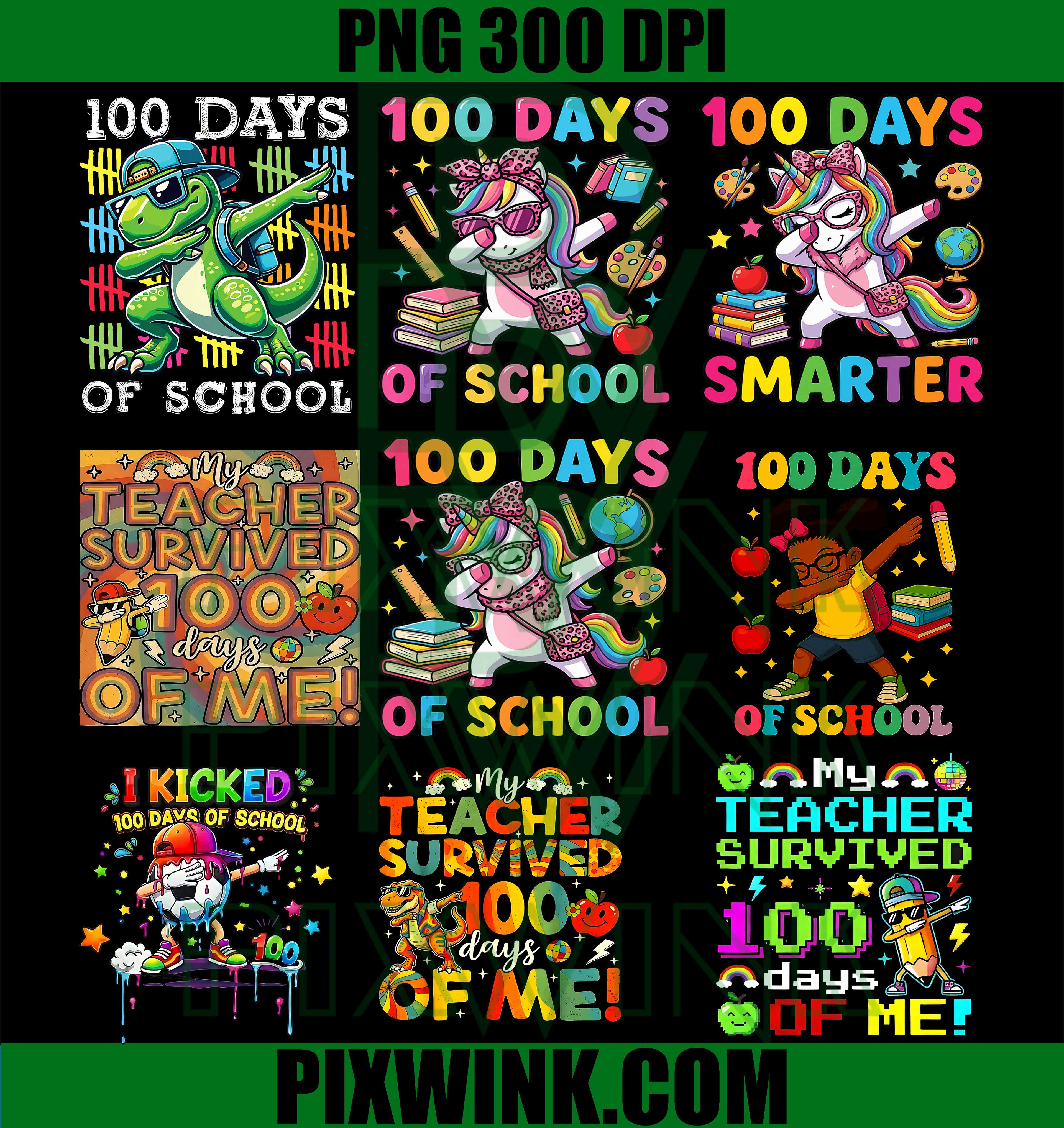 100 Days of School PNG Bundle, Funny Kids Teacher Student PNG