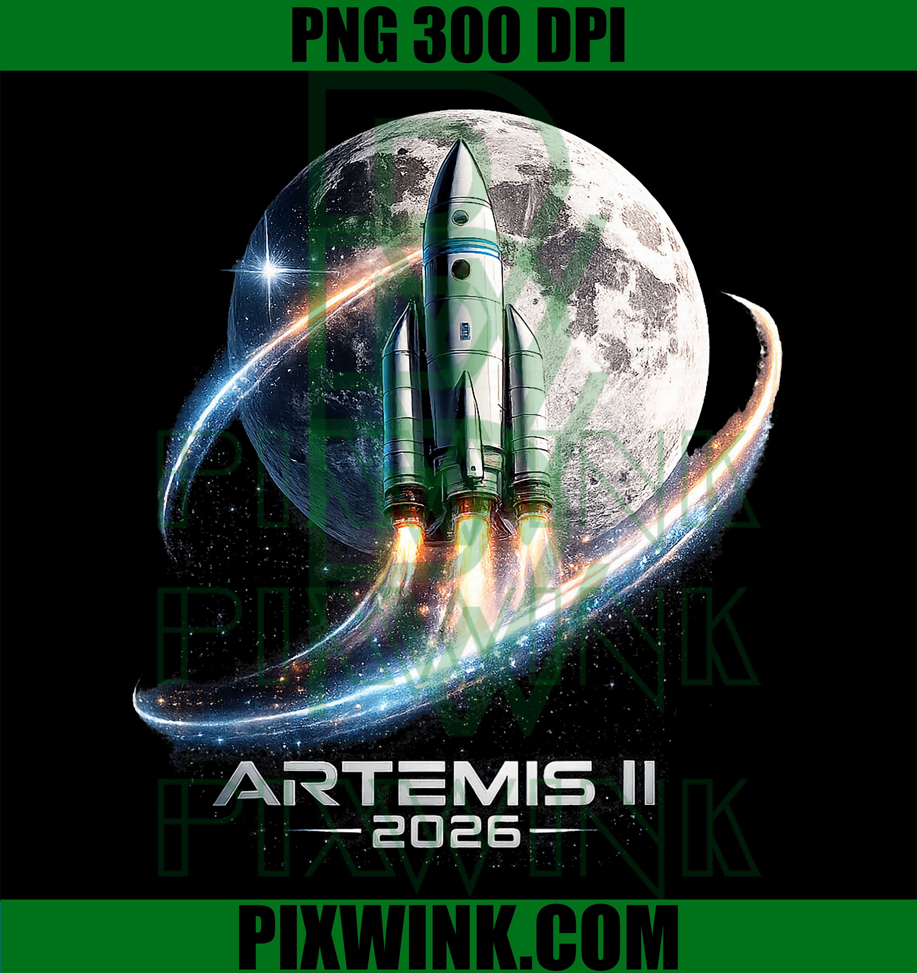Artemis II Launch To The Moon 2026 PNG, Rocket Space Retro Design
