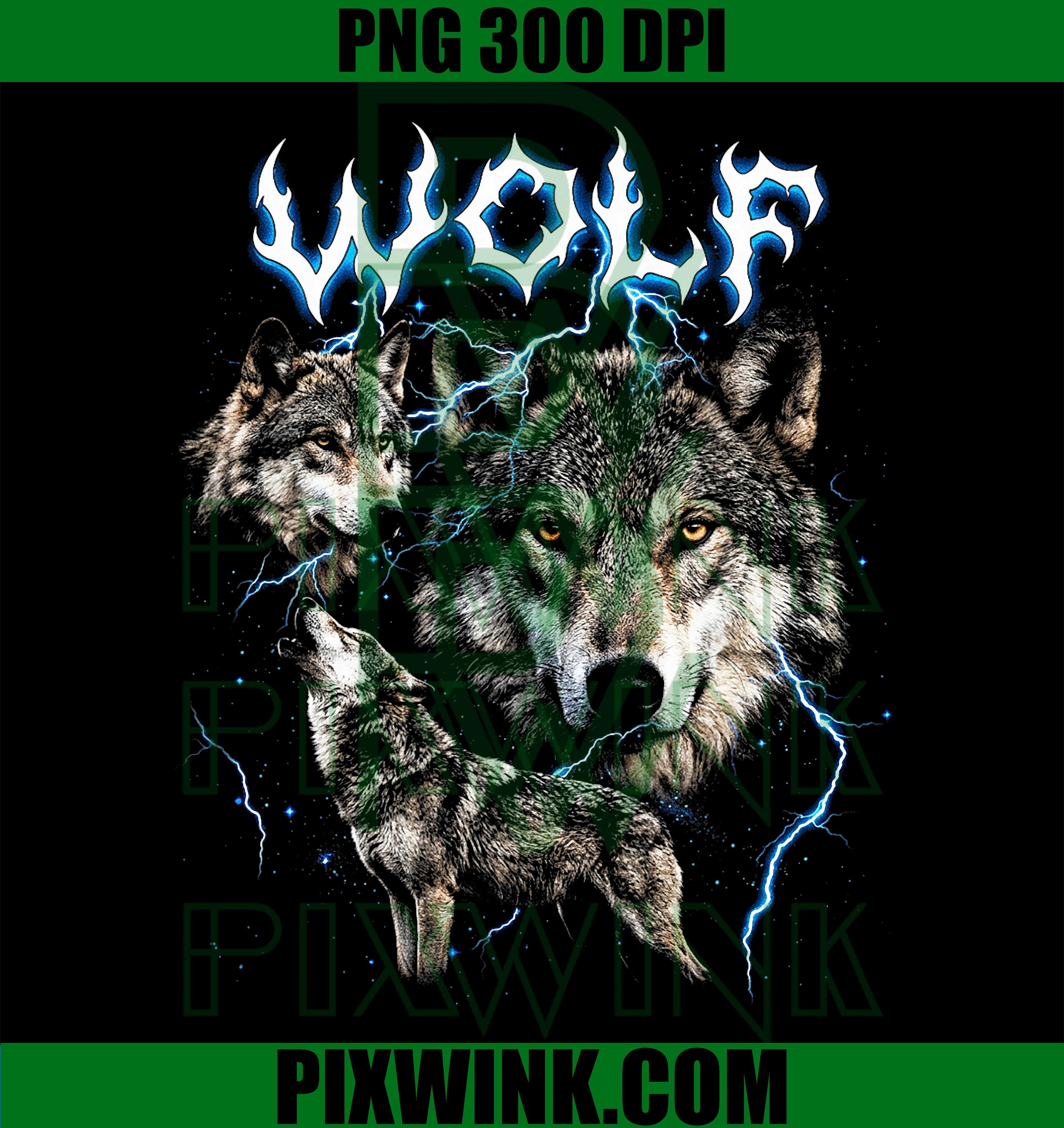 Wolf Vintage 90s PNG, Heavy Metal Wolf PNG, Retro Animal Lover PNG