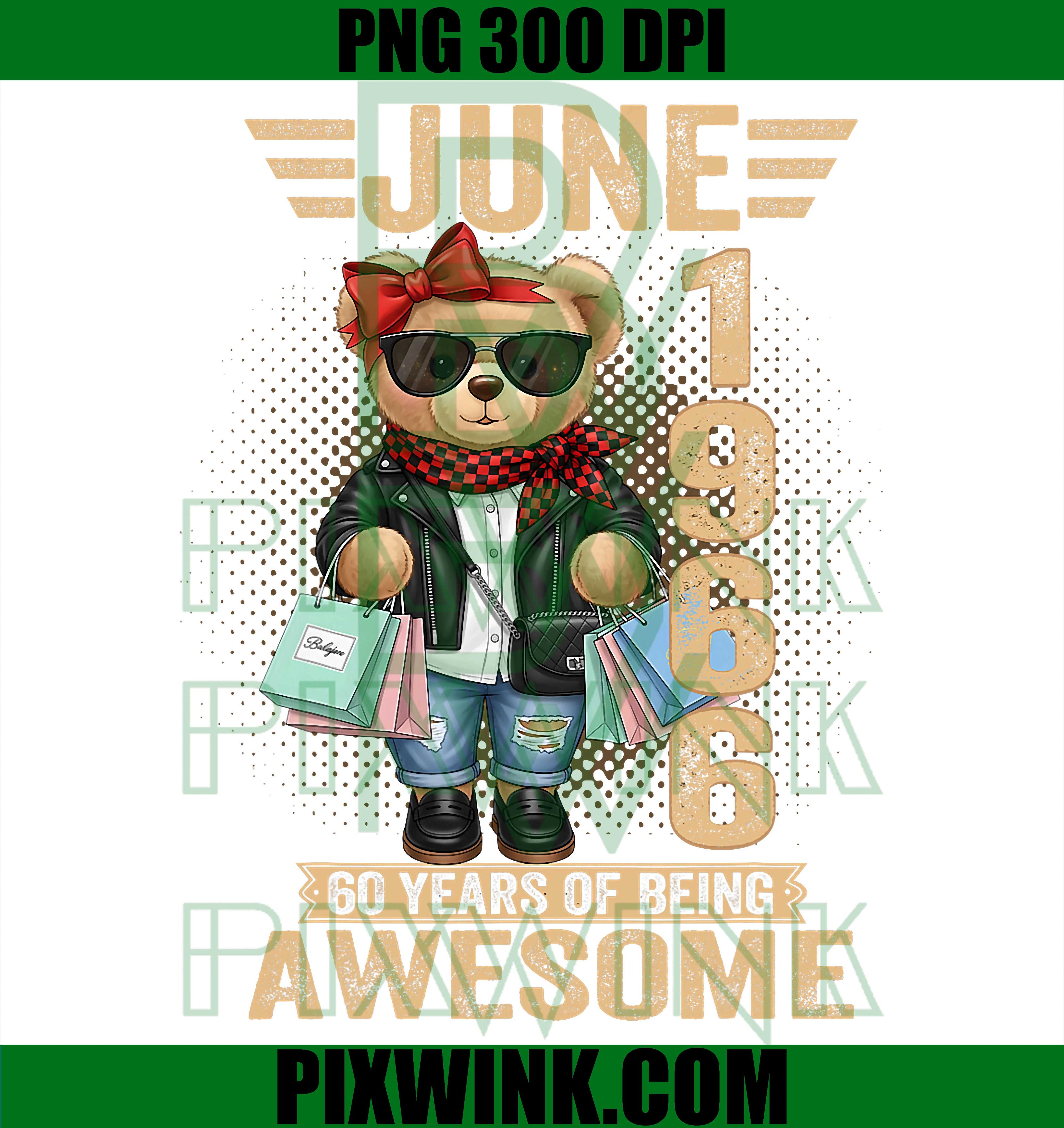 June 1966 Teddy Bear PNG, 60th Birthday PNG Vintage Women Design