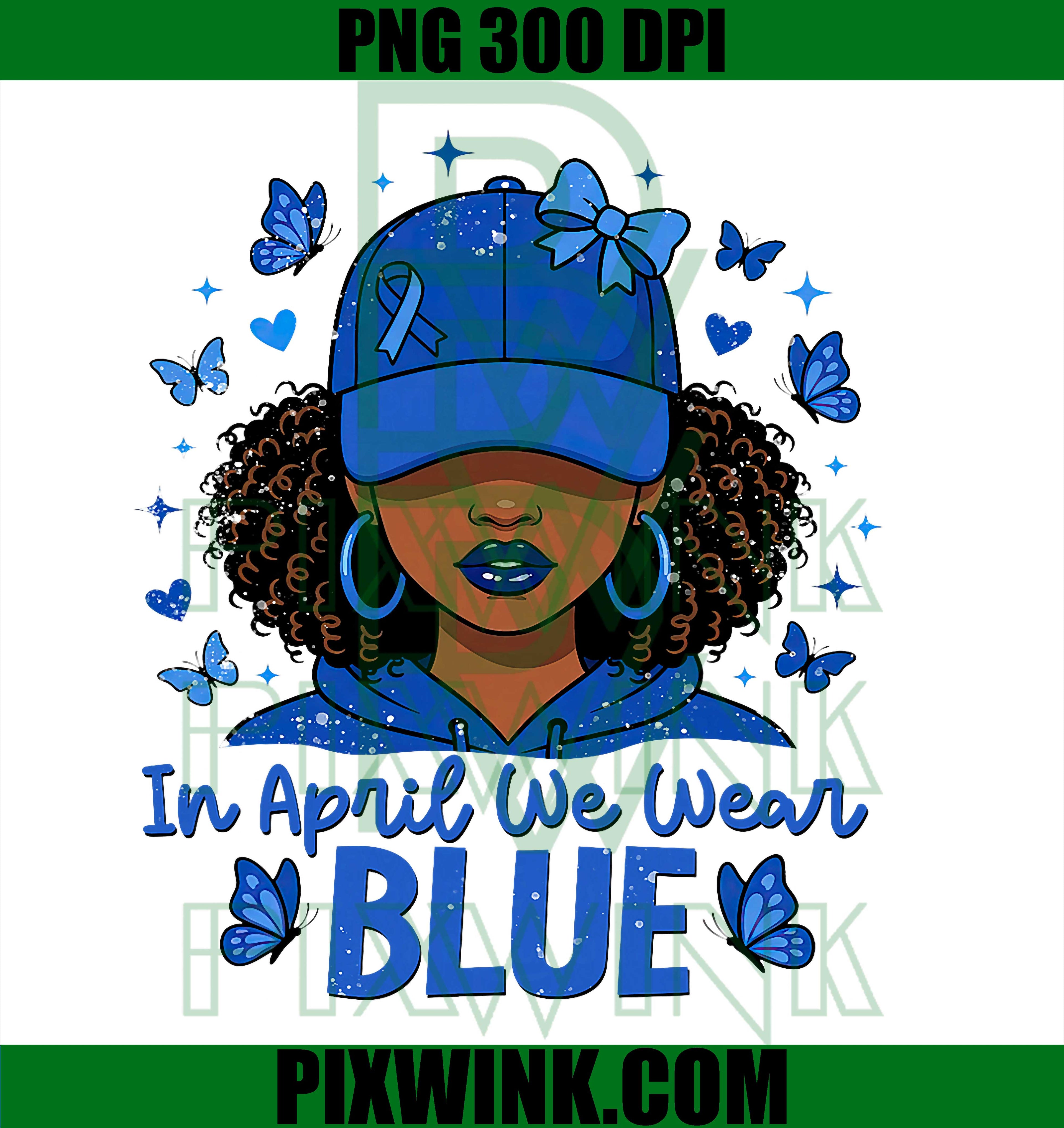 In April We Wear Blue PNG, Ribbon PNG, Black Women Autism Awareness PNG