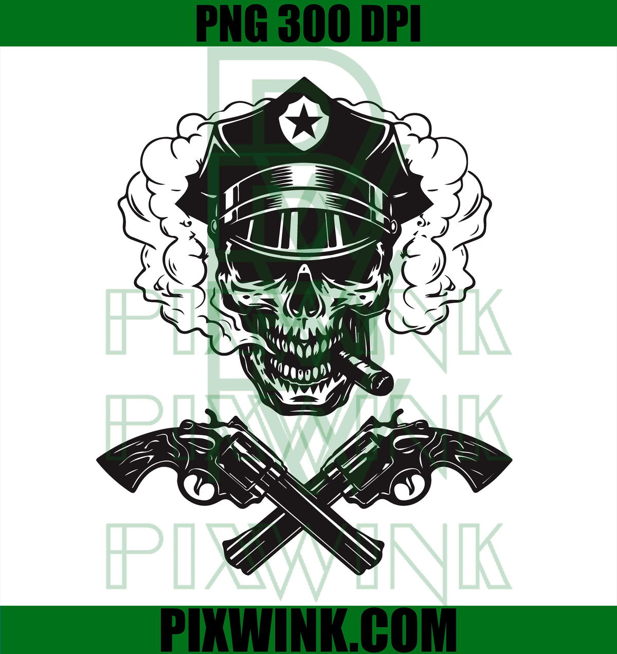 Smoking Skull Police PNG, Vintage Tactical Skull PNG, Skull with Revolvers PNG