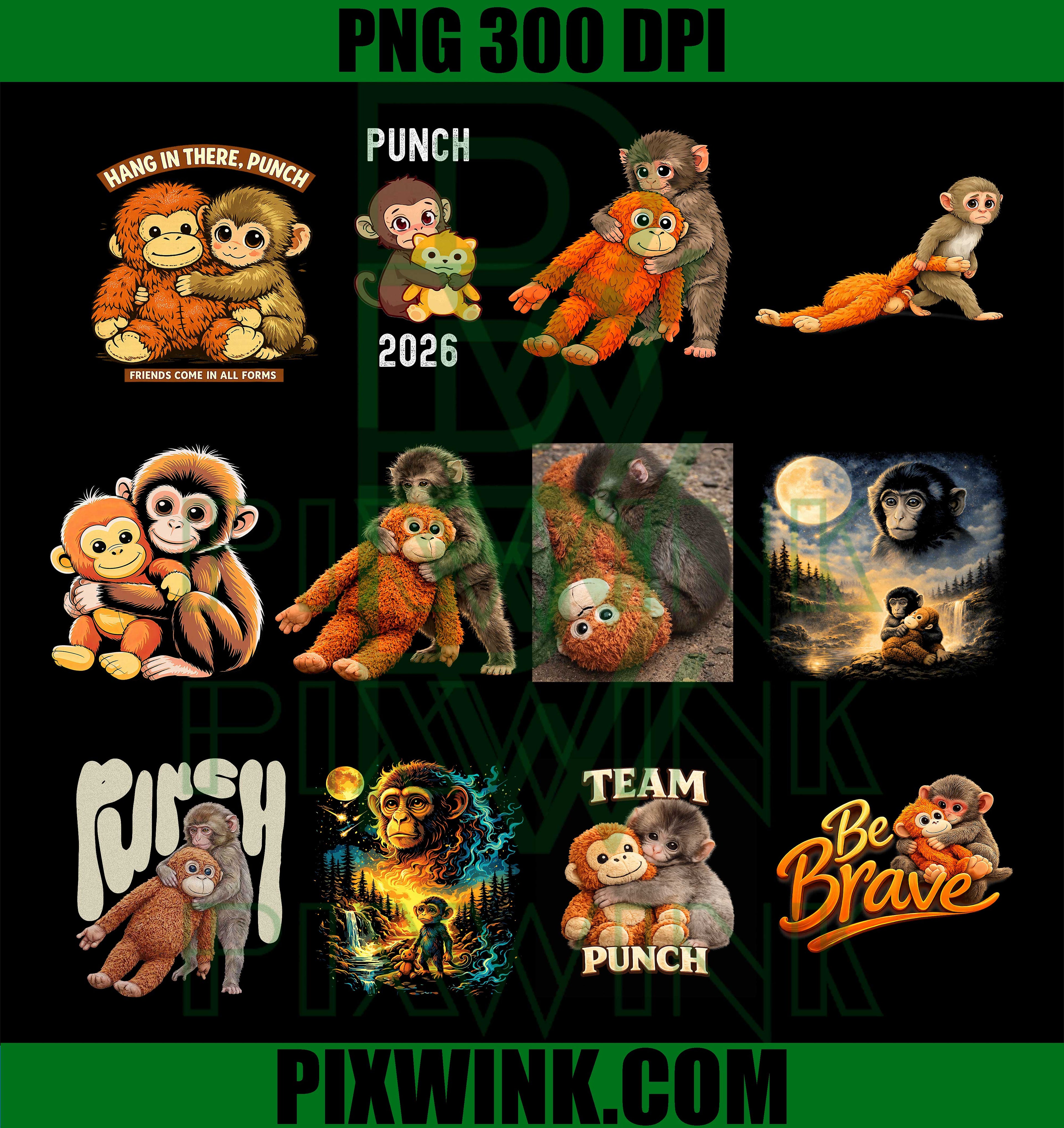 Punch Monkey PNG Bundle, Cute Monkey Teddy Bear PNG, Team Punch Monkey Design PNG