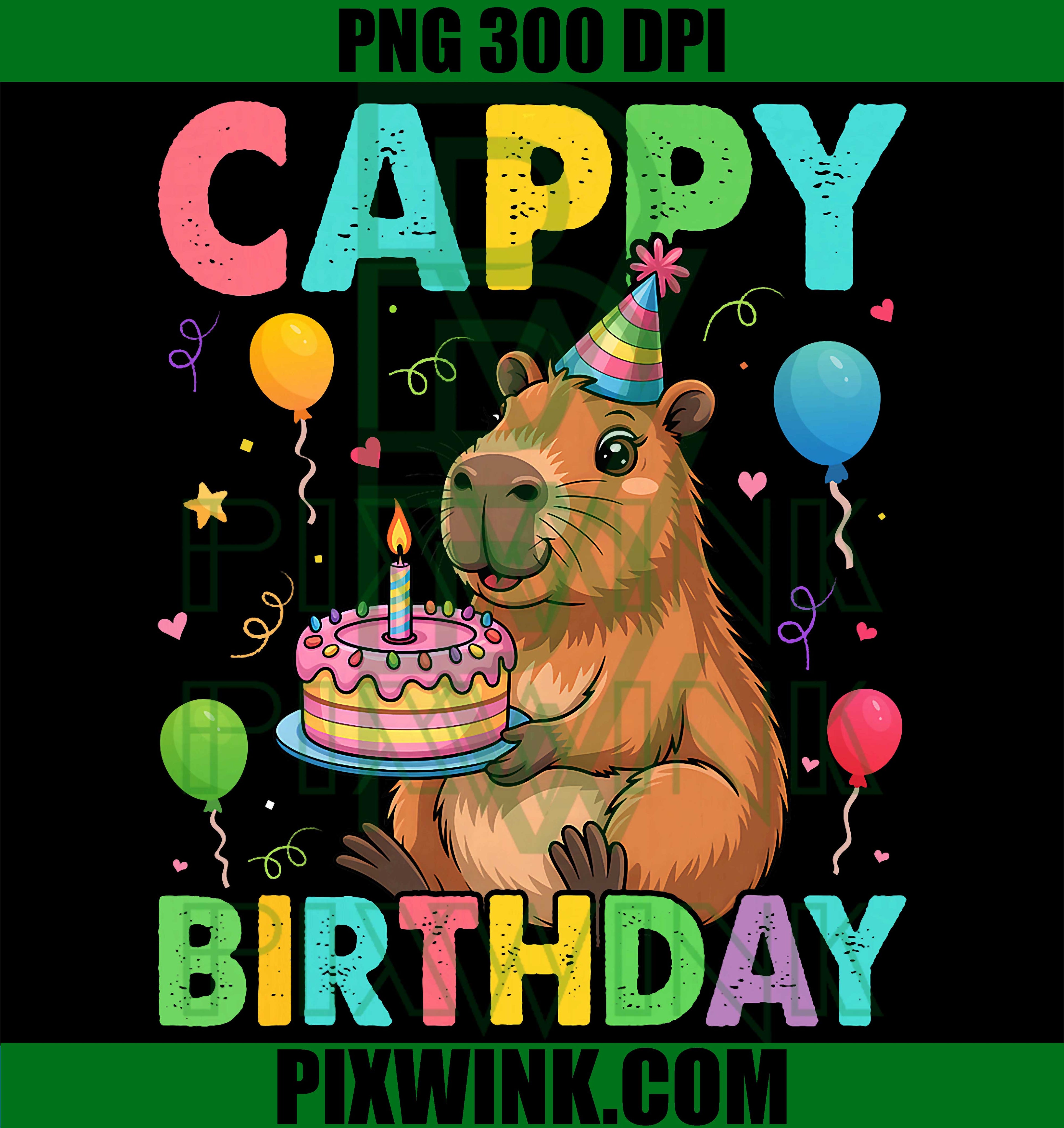 Capybara Birthday Girl PNG, Cute Capybara Party Bow PNG