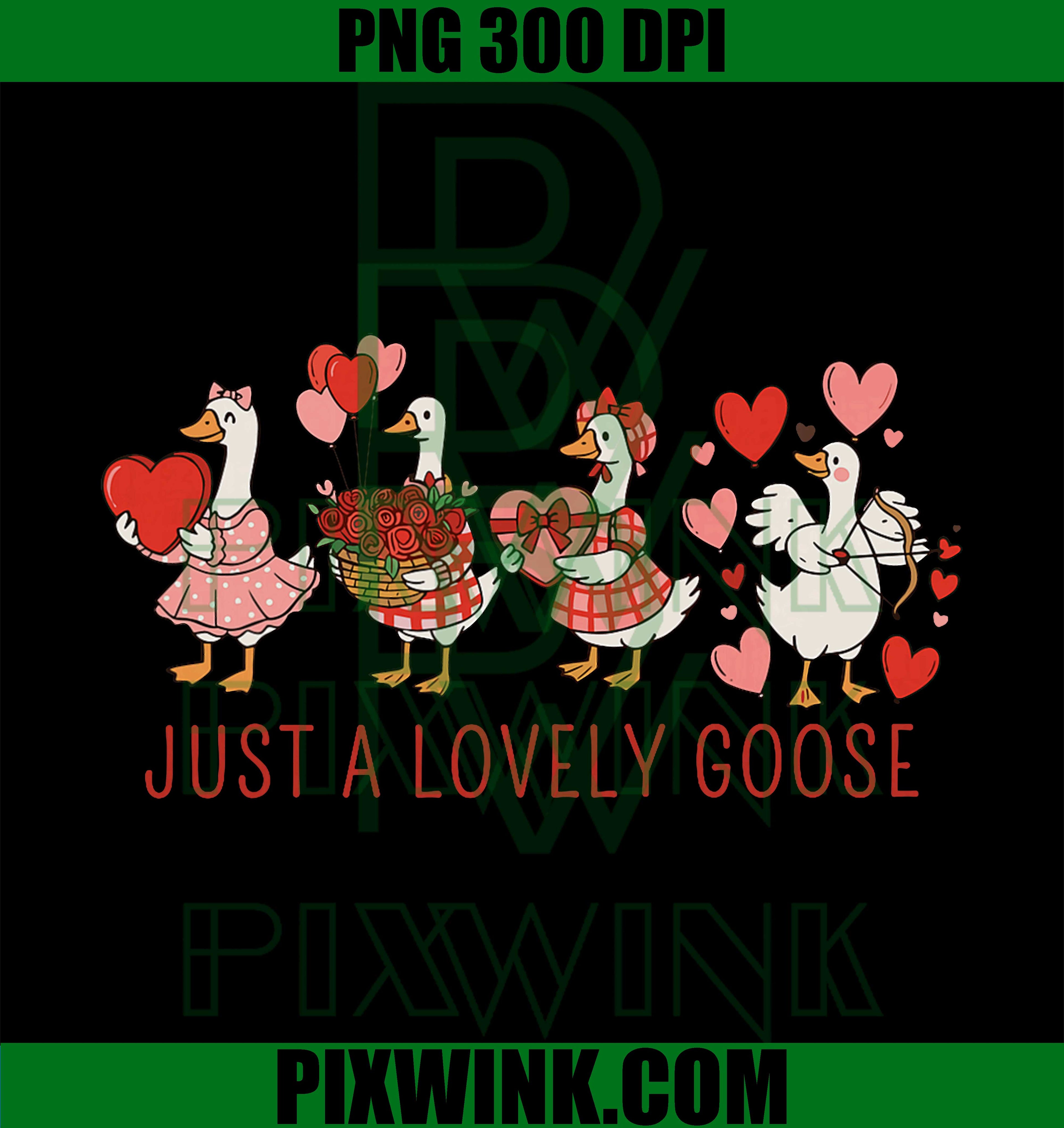 Just A Lovely Goose, Valentines Day Cute Heart Goose Crew PNG
