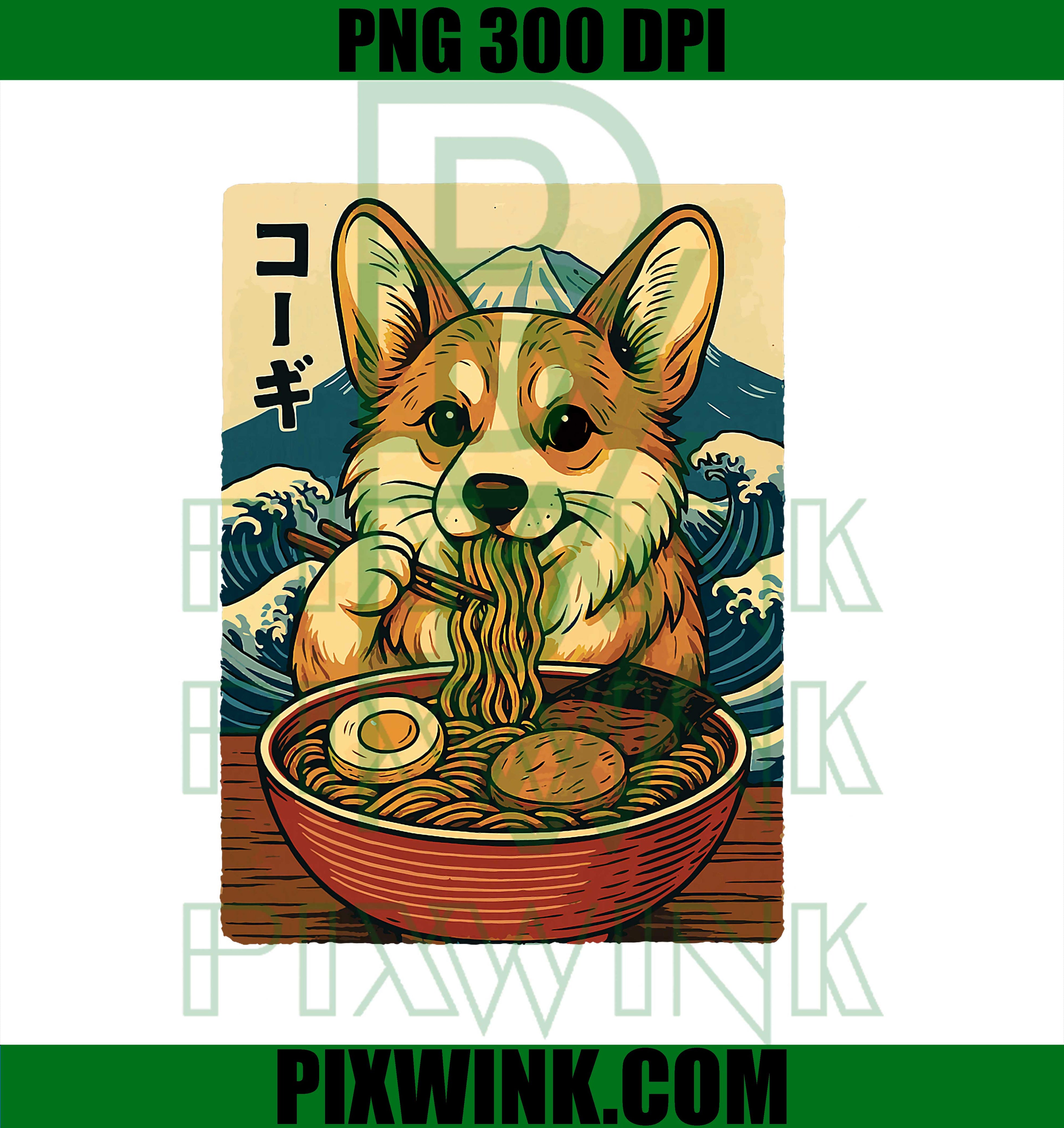 Corgi Eating Ramen PNG, Funny Cute Short Dog PNG