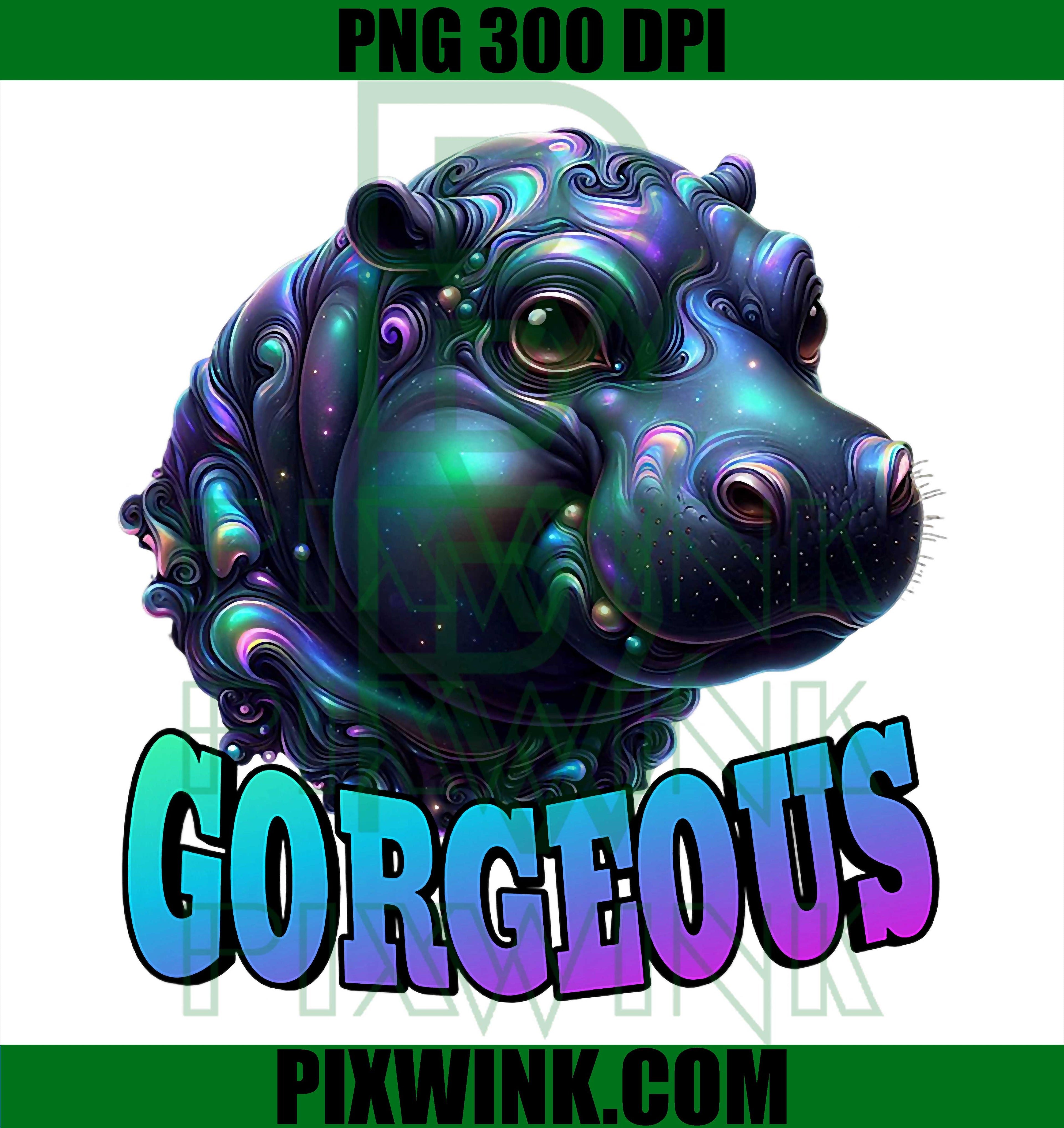 Psychedelic Hippopotamus Neon PNG, Colorful Fantasy Hippo Art PNG