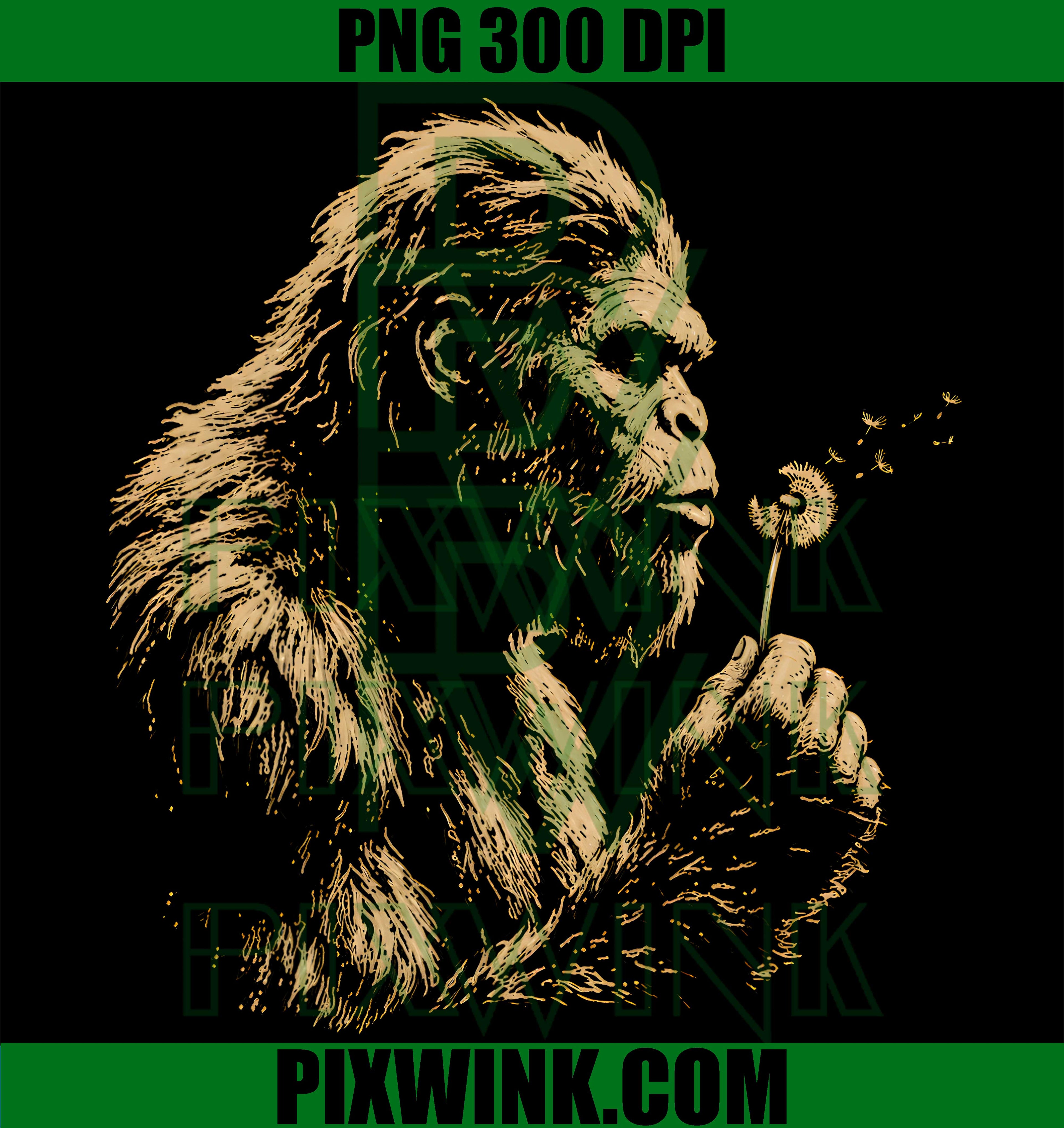 Vintage Bigfoot Blowing Dandelion PNG, Retro Sasquatch Graphic PNG