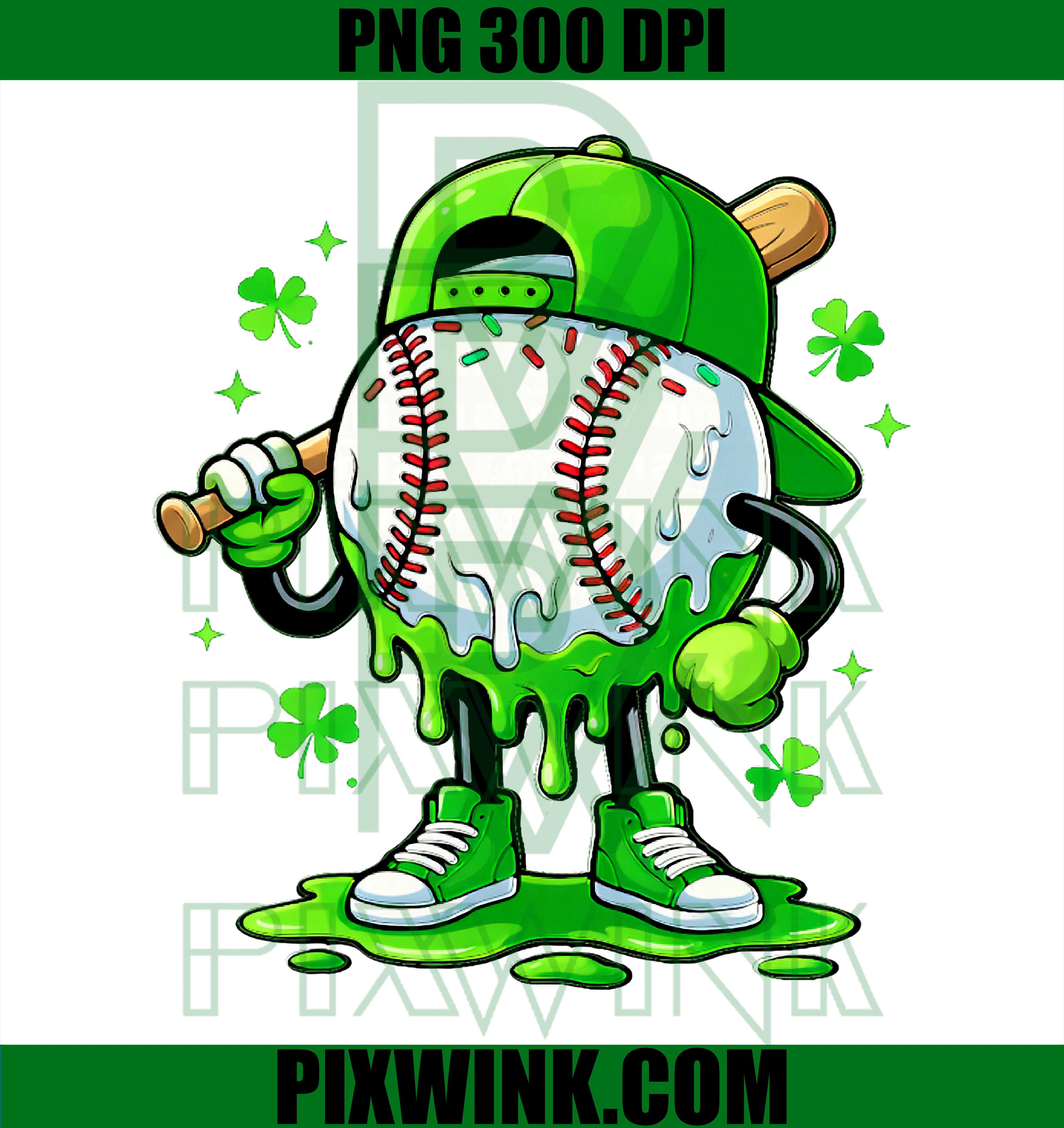 Baseball Drip Ice Cream PNG, Youth St Patricks Day Design PNG