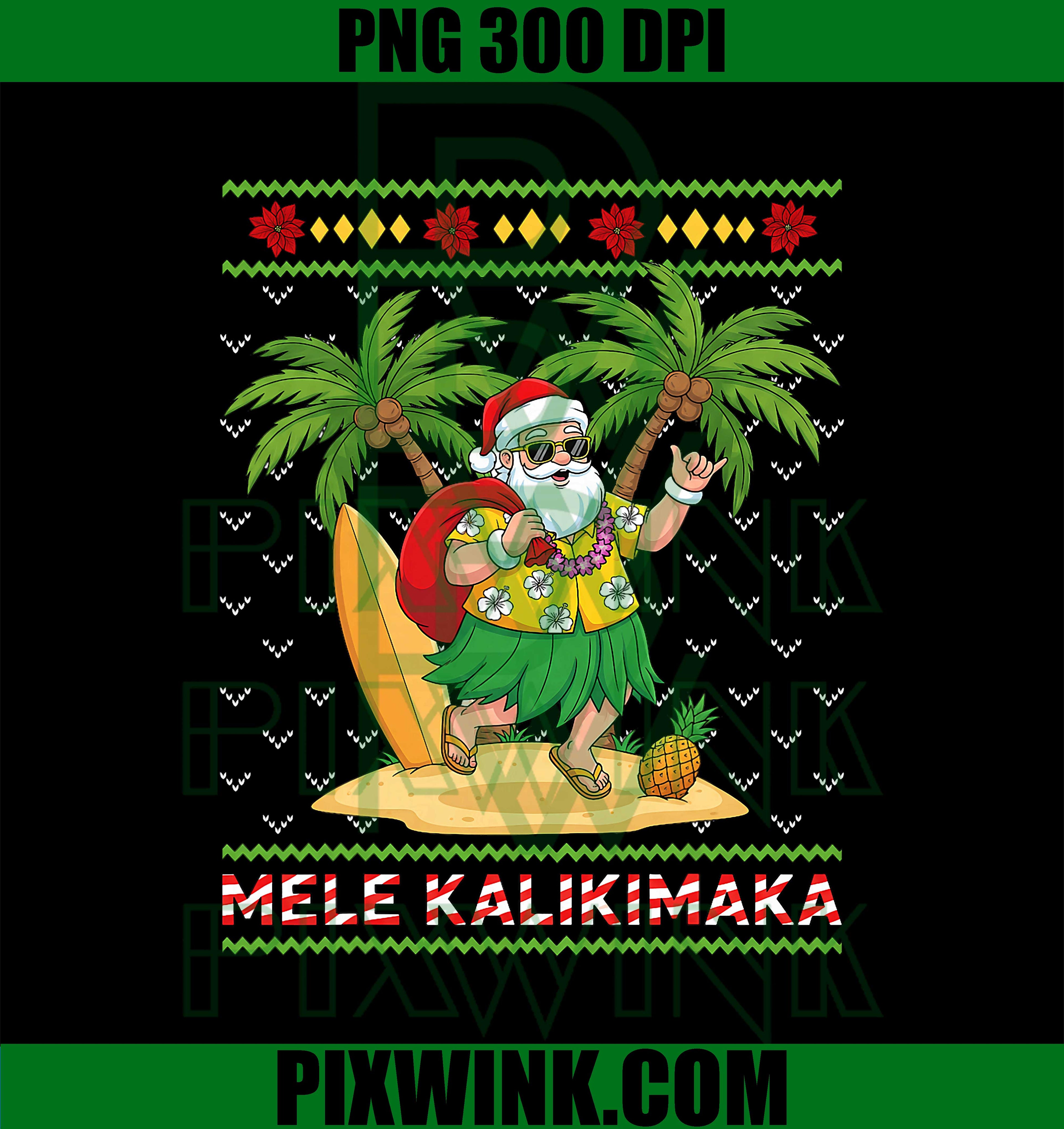 Mele Kalikimaka, Retro Santa Shaka Hawaii Ugly Christmas PNG