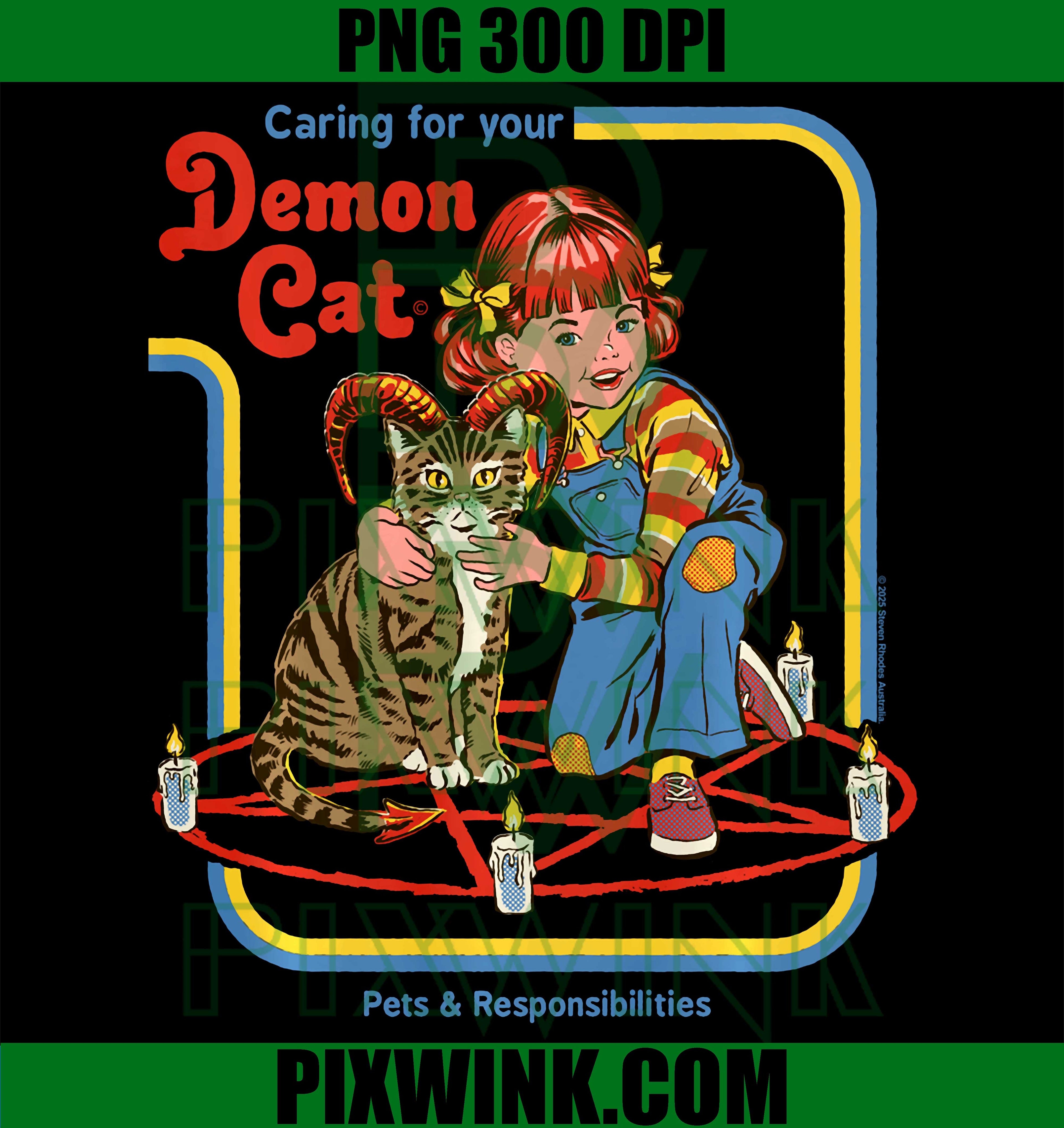 Demon Cat PNG, Retro Funny Cat Humor PNG