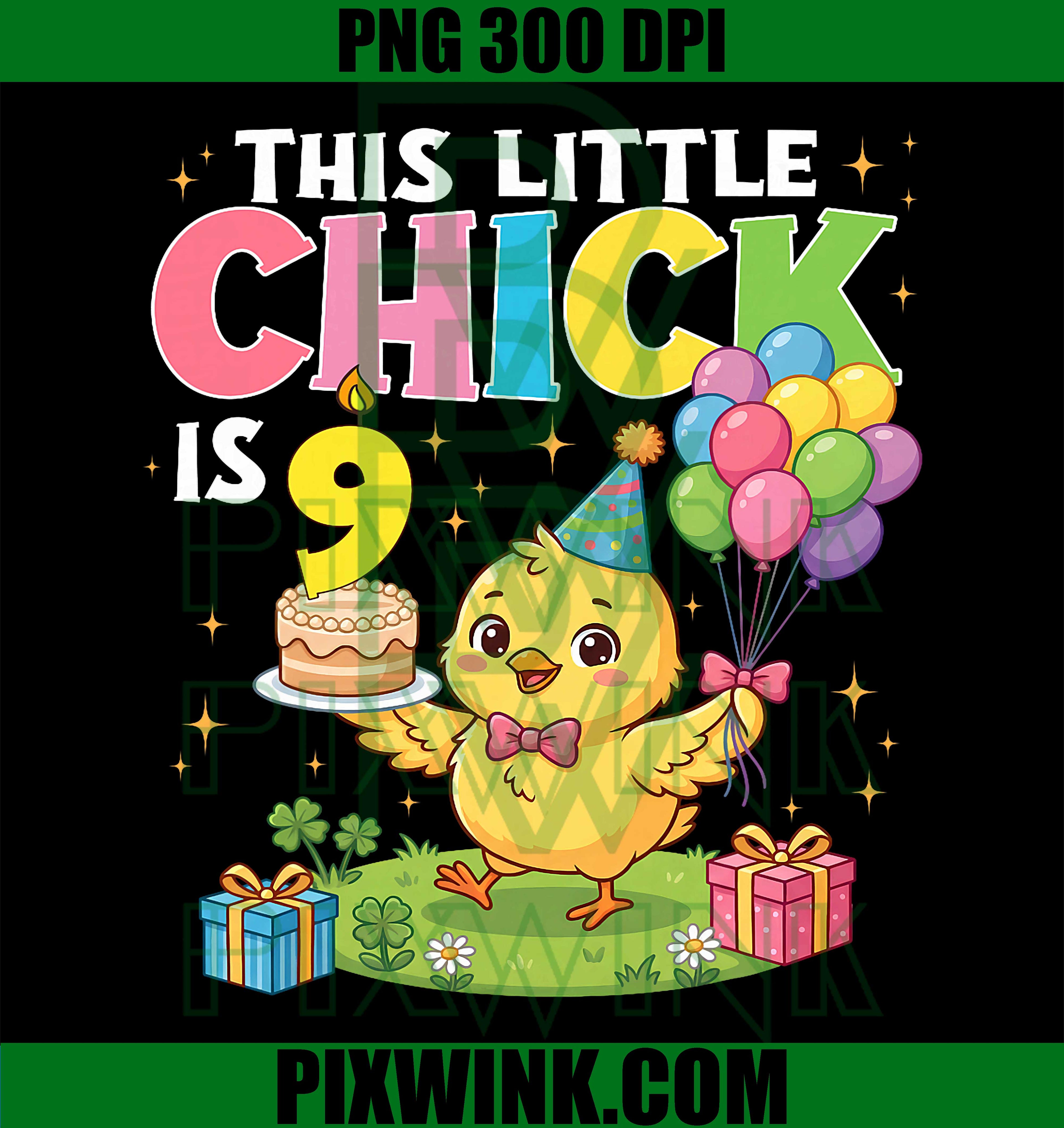 9th Birthday Chicken Girl PNG, Cute Birthday Animal Design PNG
