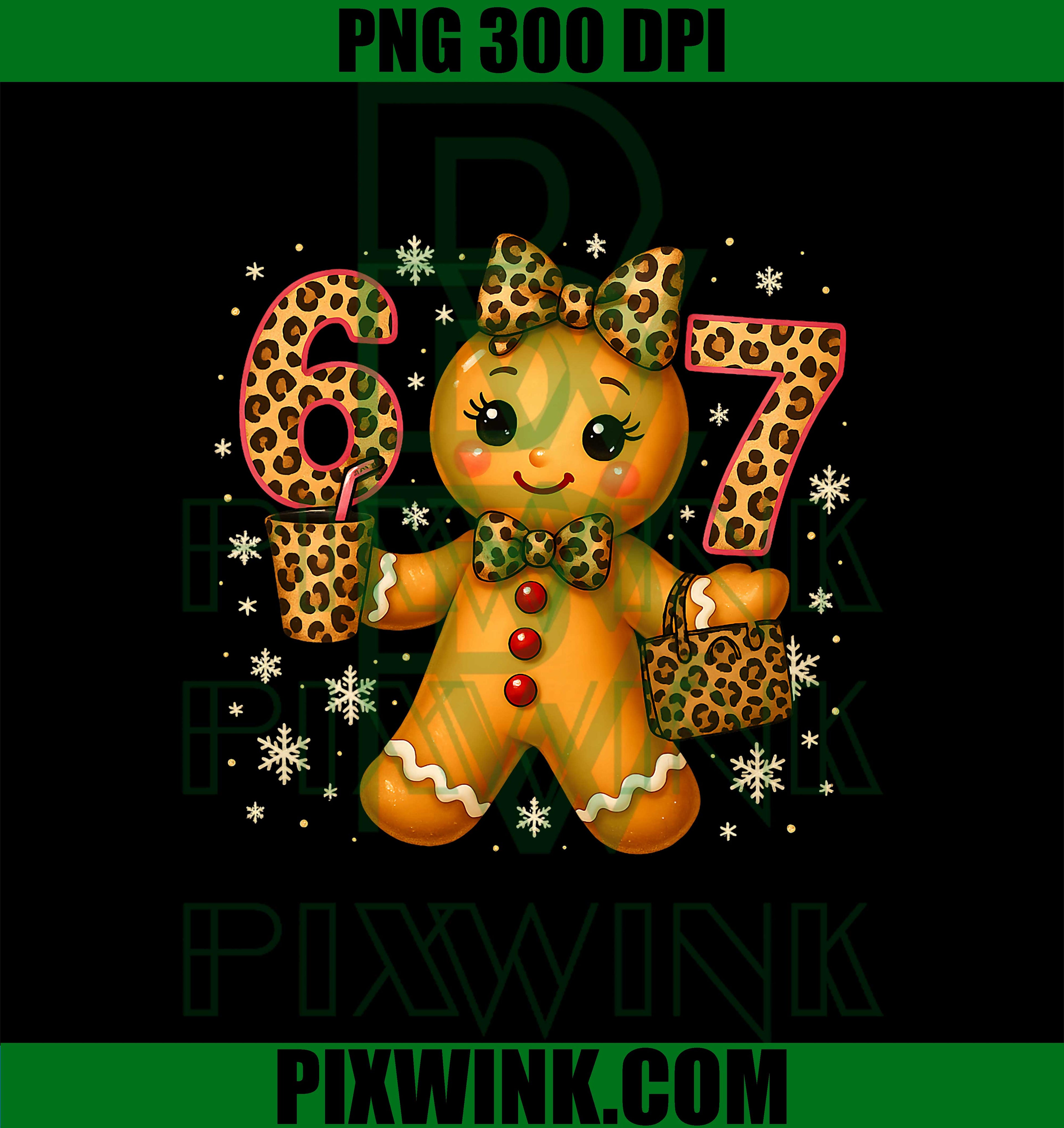 Funny 6 7 Christmas Gingerbread PNG,  Leopard Bow Design PNG