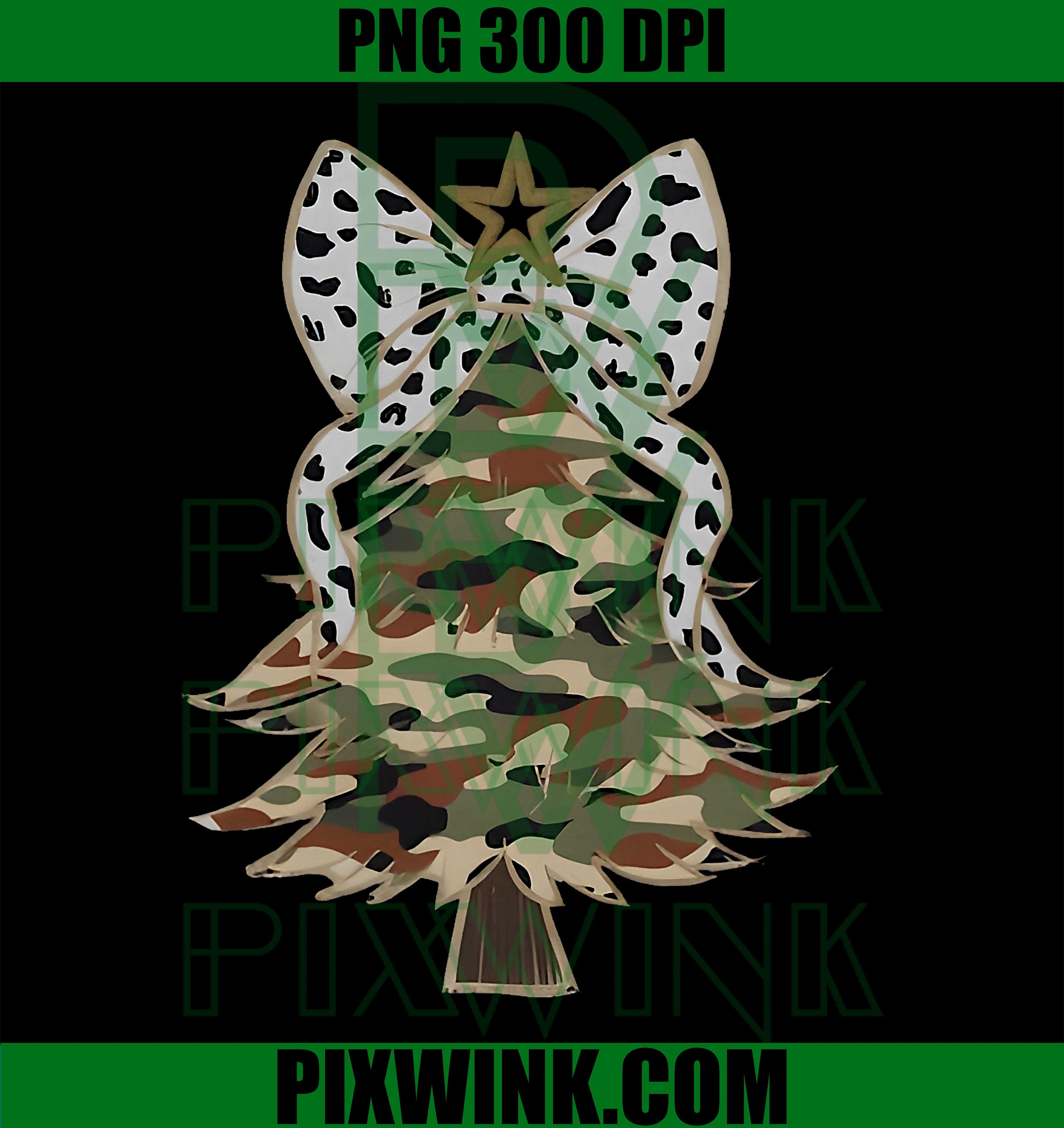 Coquette Bow Camo Merry Christmas, Xmas Tree Santa PNG