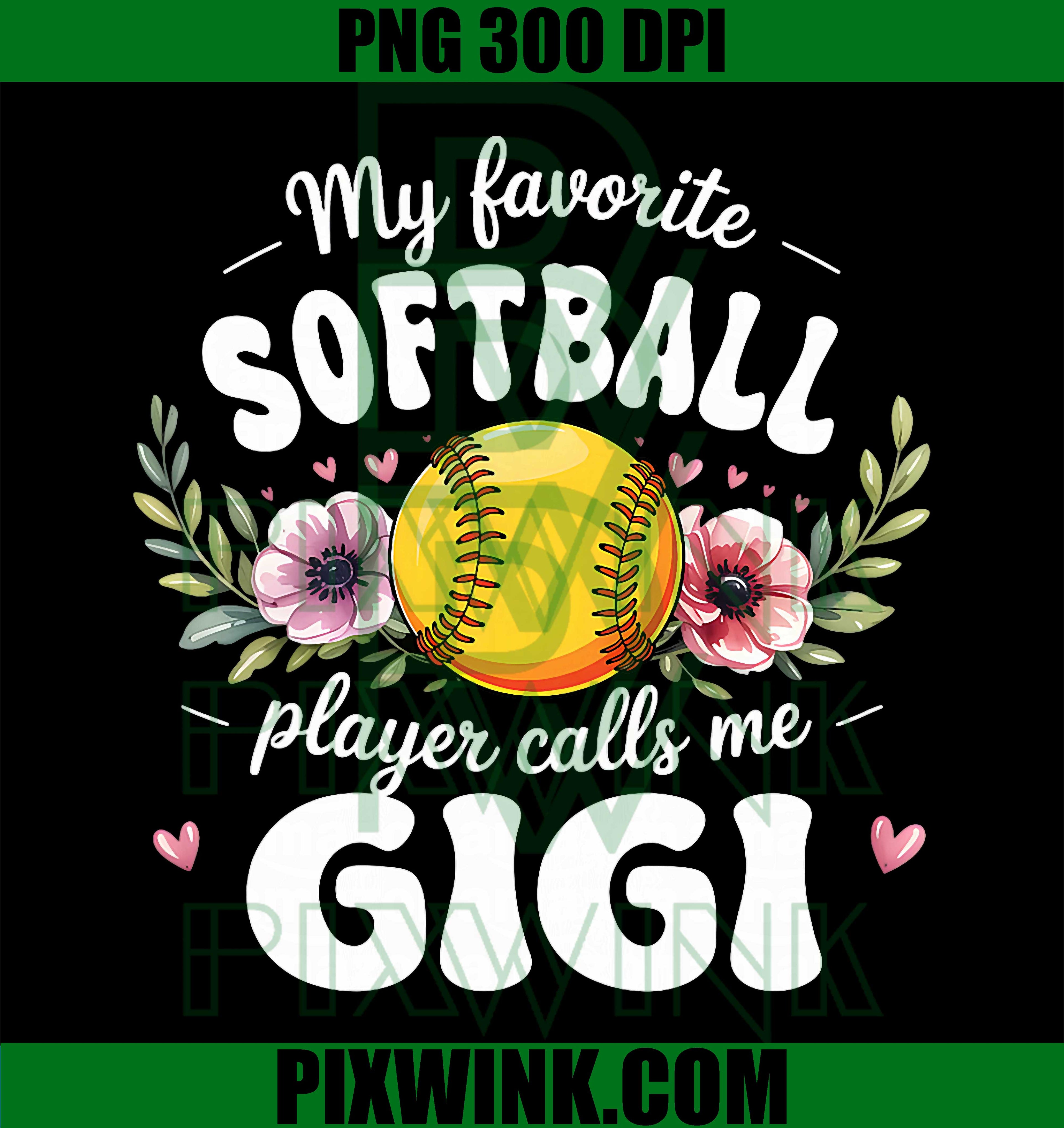 Softball Gigi PNG, Favorite Player PNG, Floral Sports PNG
