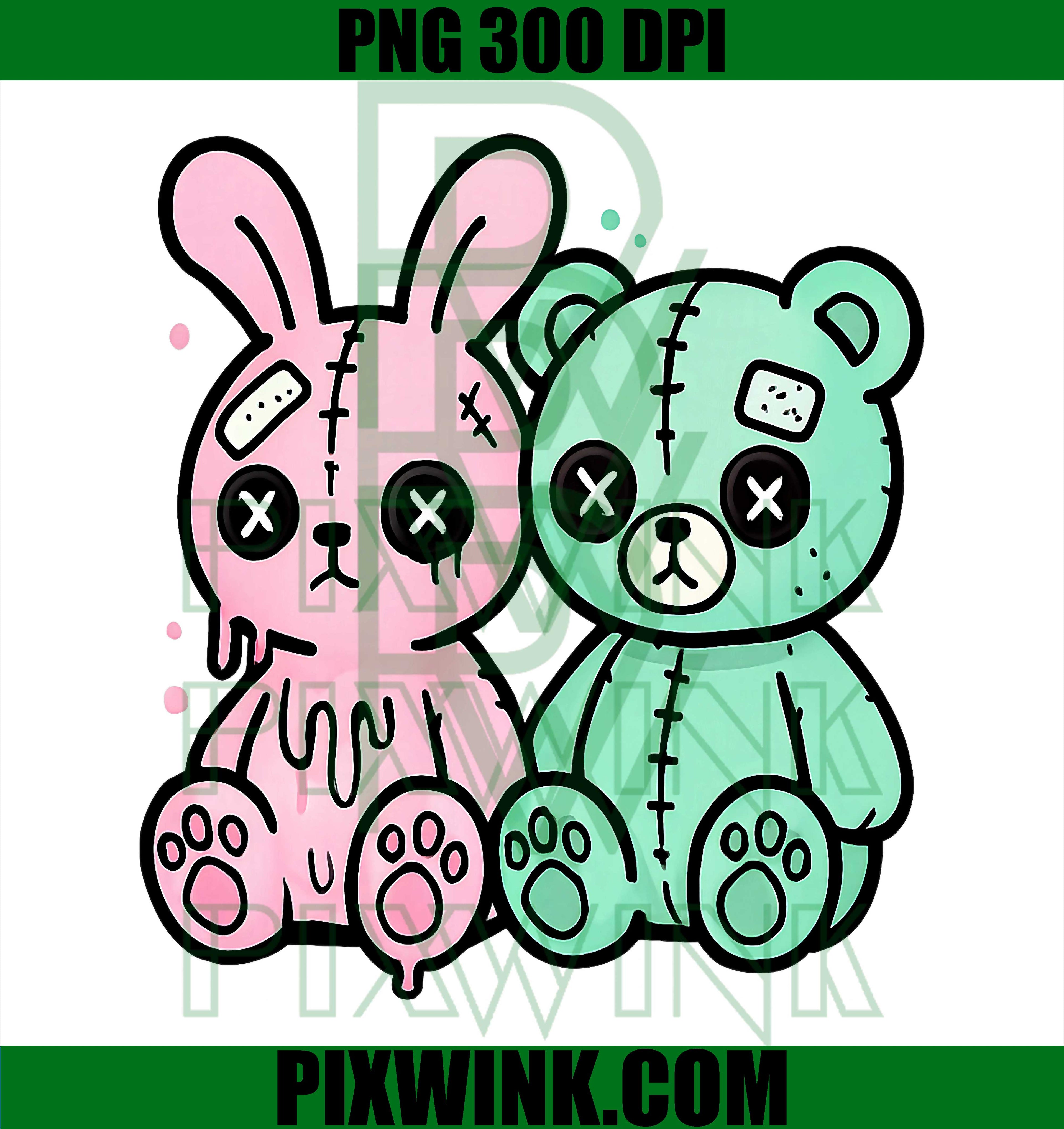 Goth Bunny Teddy Bear PNG, Creepy Kawaii Plush Doll PNG