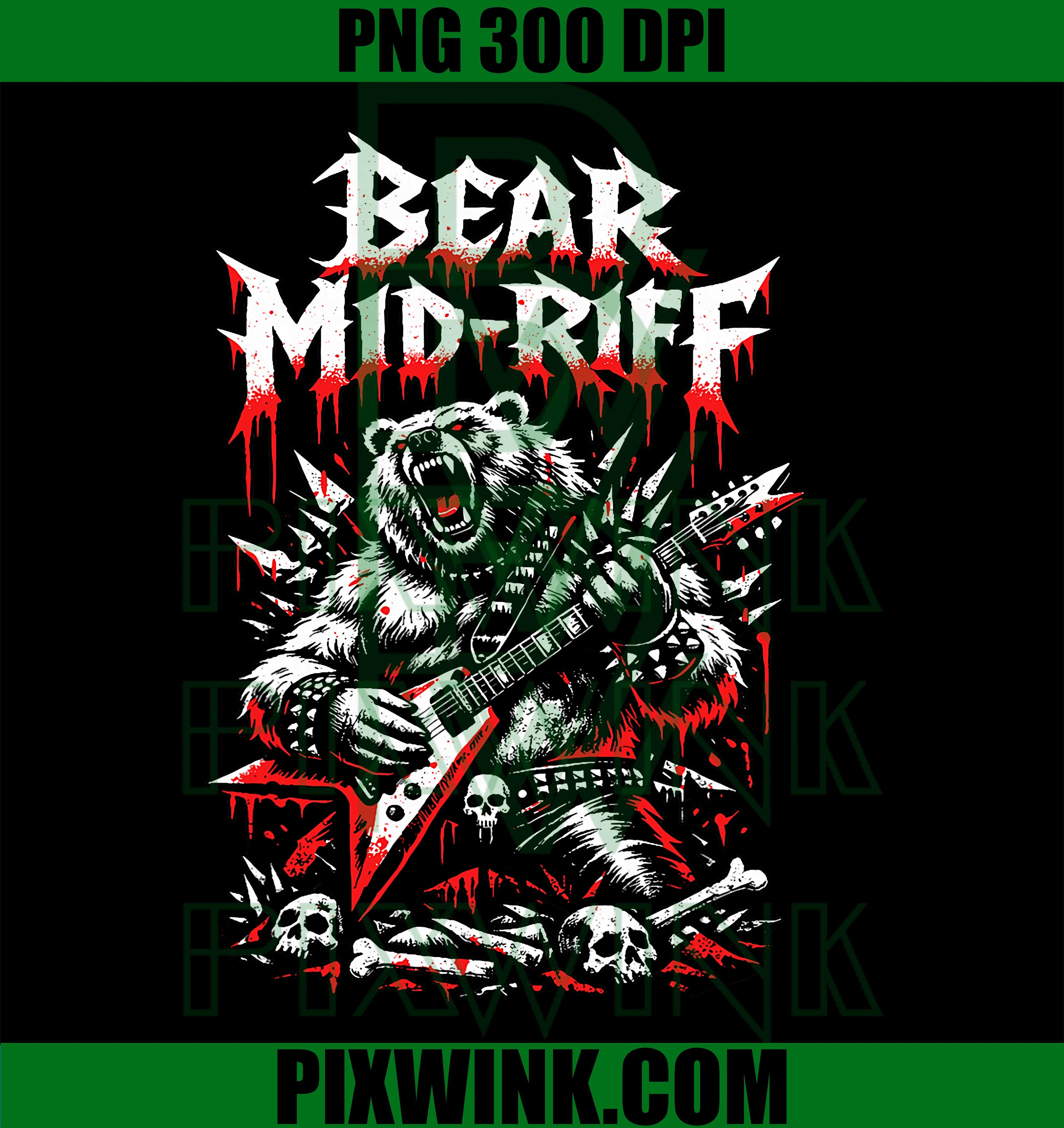 Heavy Metal Guitar Bear PNG, Rock Bear Midriff Design PNG