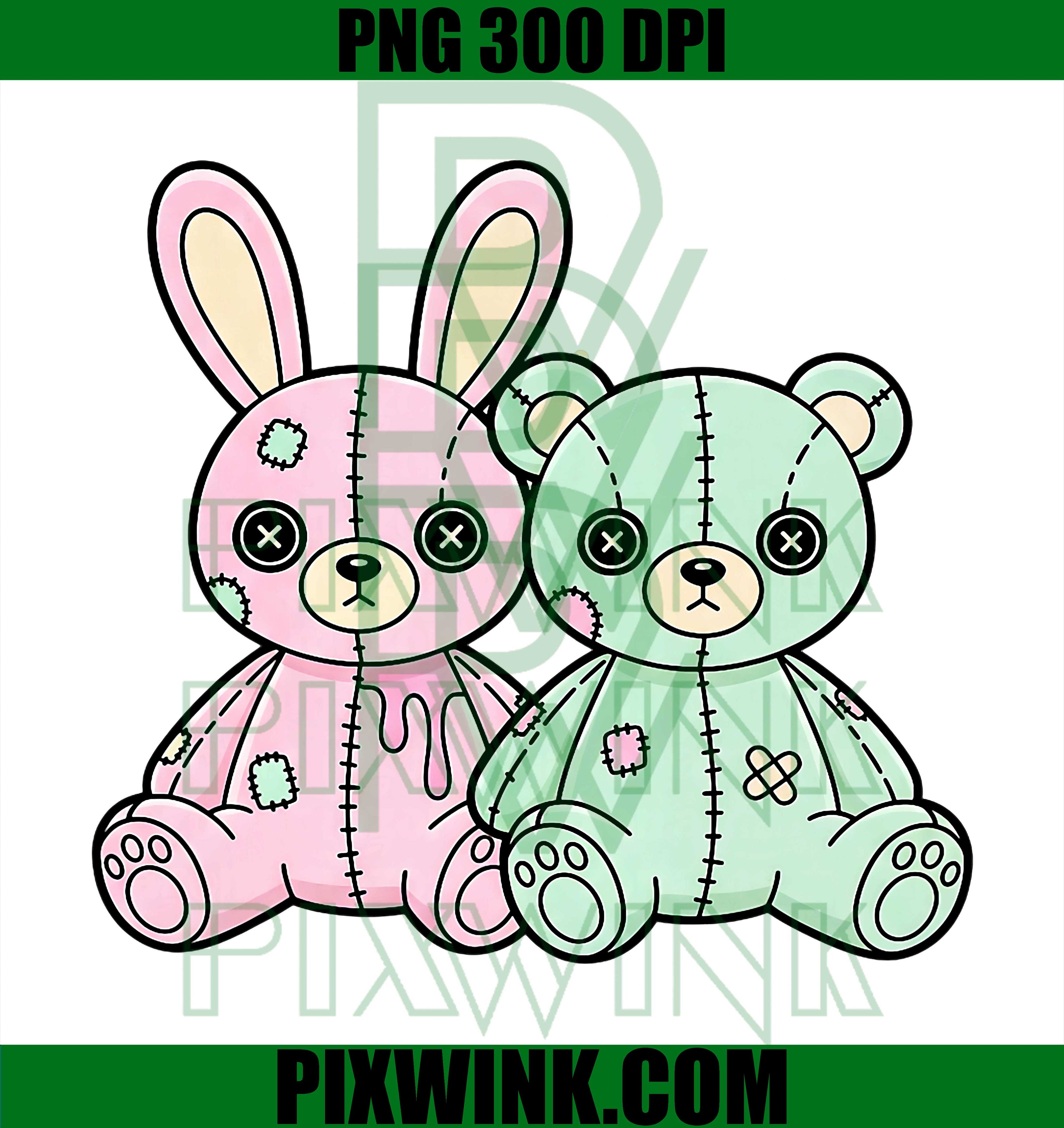 Goth Bunny Teddy Bear PNG, Creepy Kawaii Horror Plush PNG