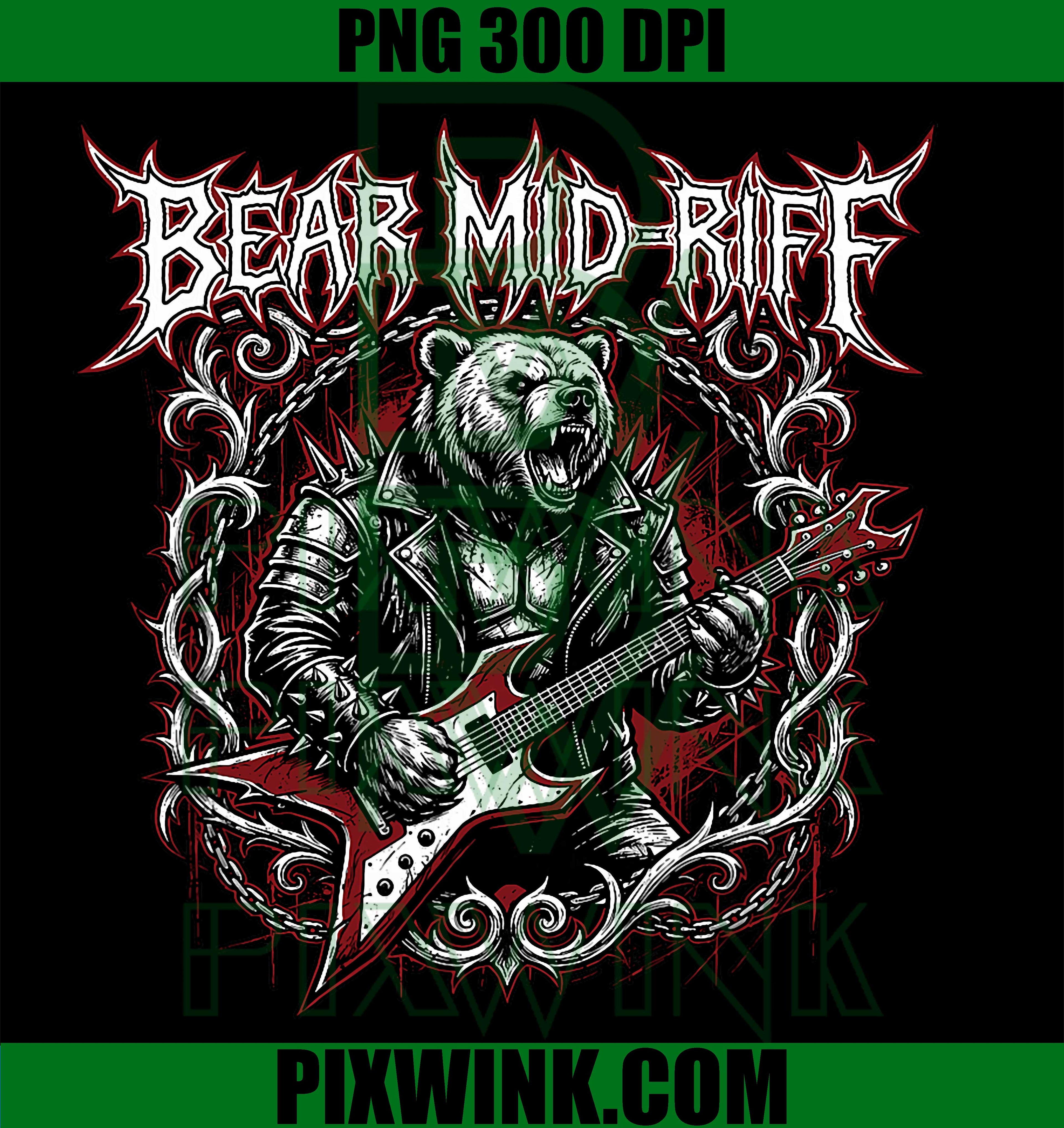 Heavy Metal Guitar Bear PNG, Rock Bear Midriff Design PNG