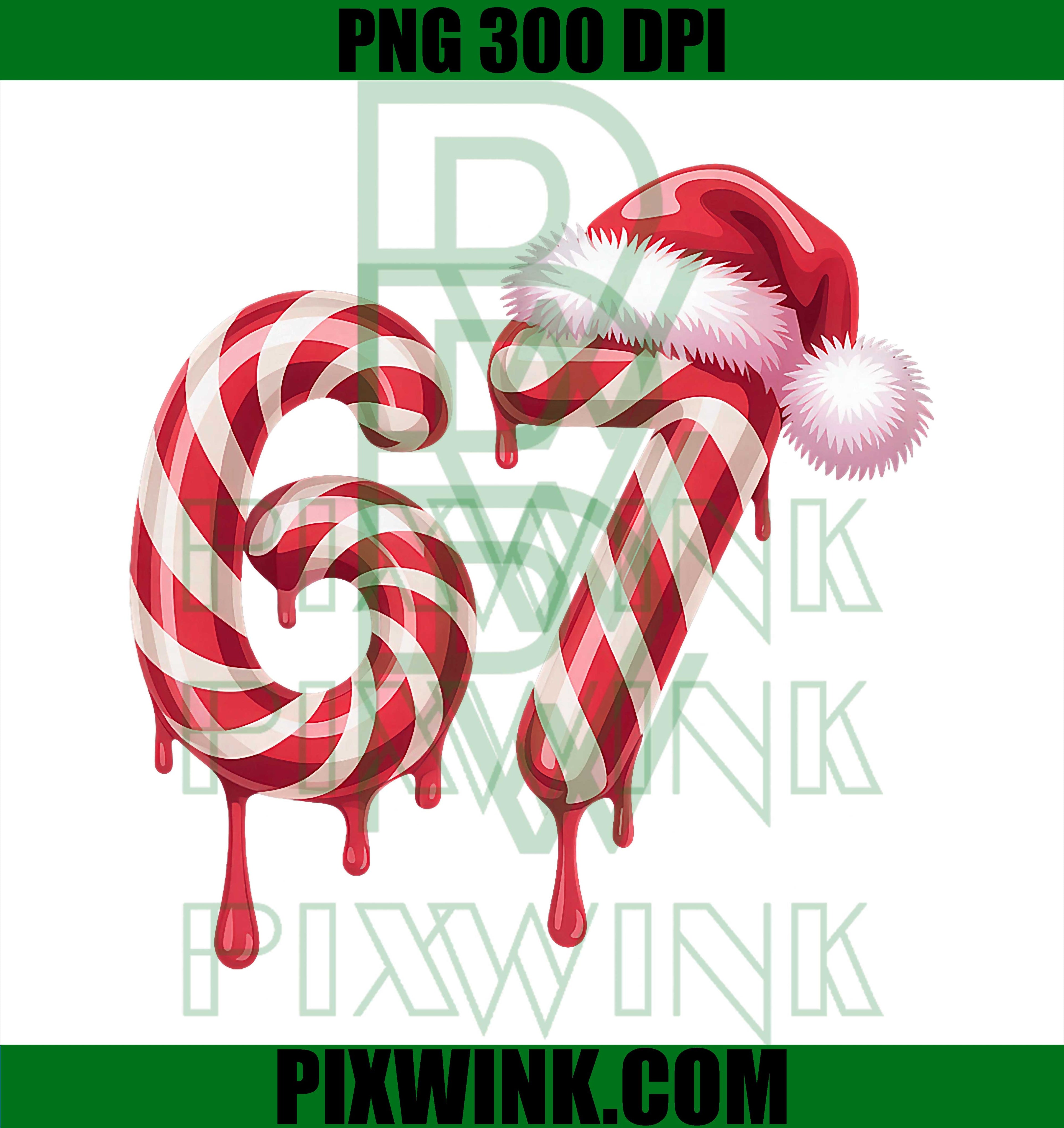 Melting Candy Cane 67 Christmas, Santa Hat Holiday PNG