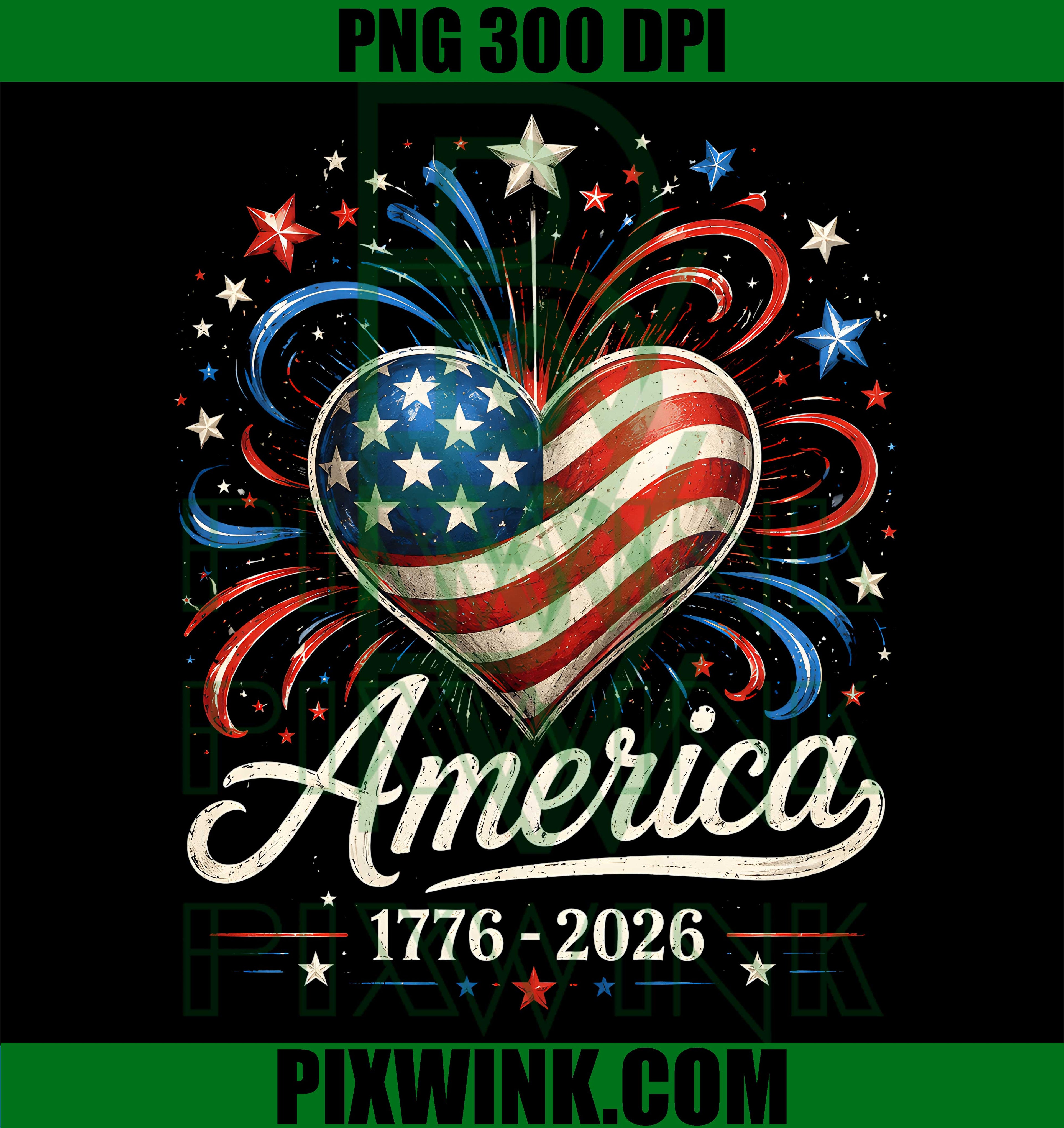 America Flag Heart PNG, 250 Years USA PNG, Women Girls USA PNG