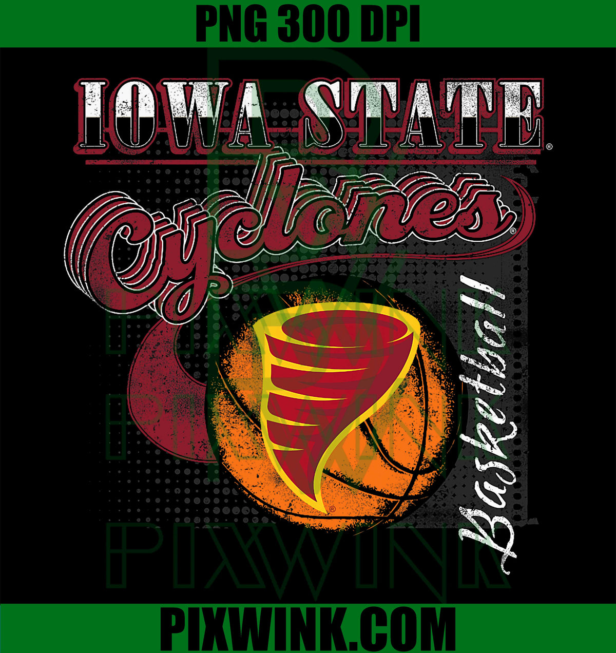 Iowa State Cyclones Basketball PNG, Retro Black PNG