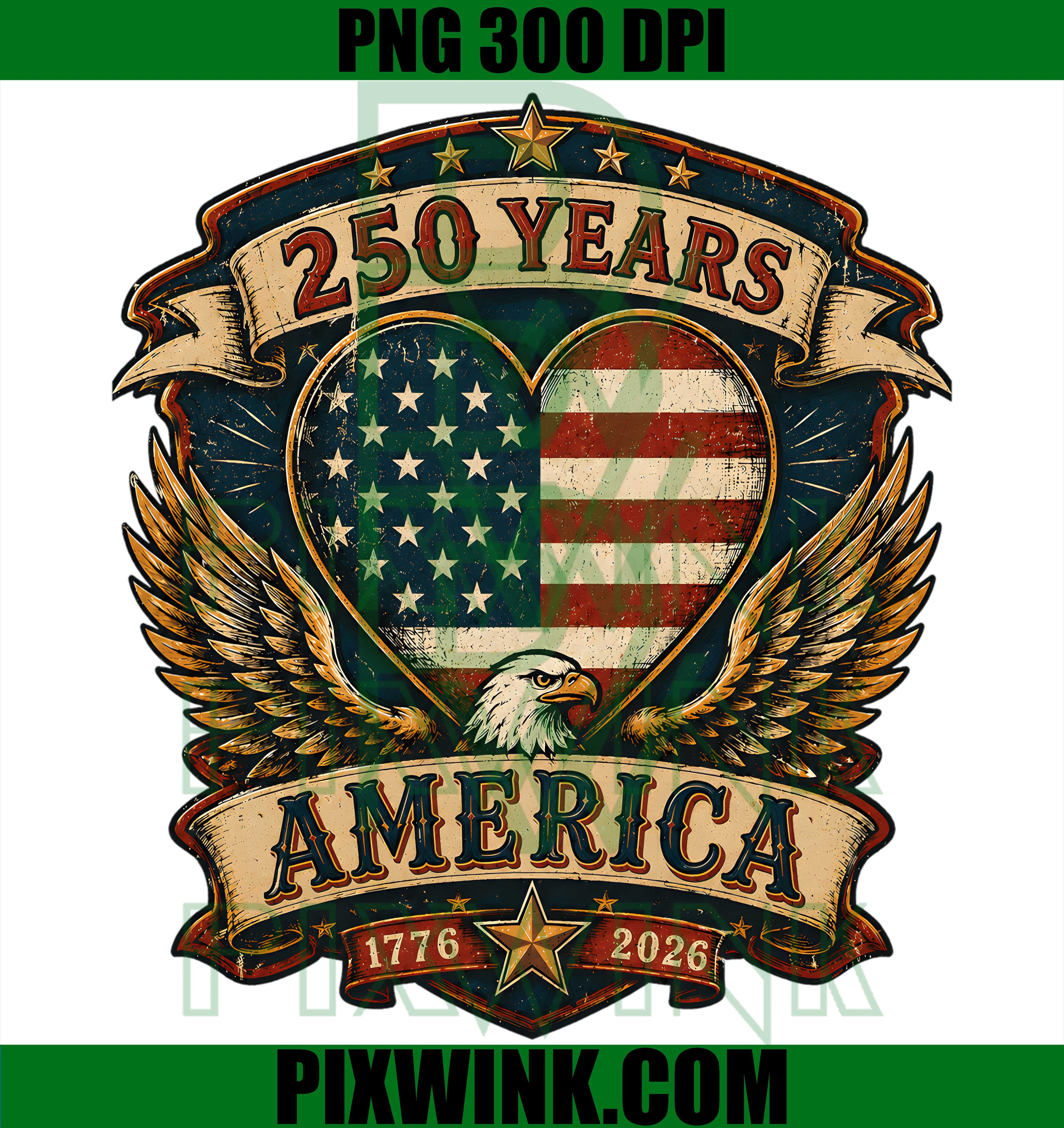 America Flag Heart PNG, 250 Years USA PNG, 4th July Heart PNG