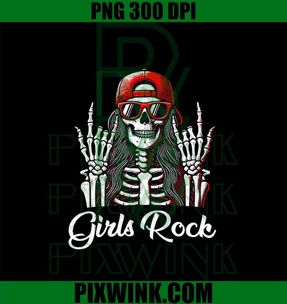 Girls Rock, Rock'n Roll Girl PNG, Skeleton Rocker Cool Punk Rock PNG