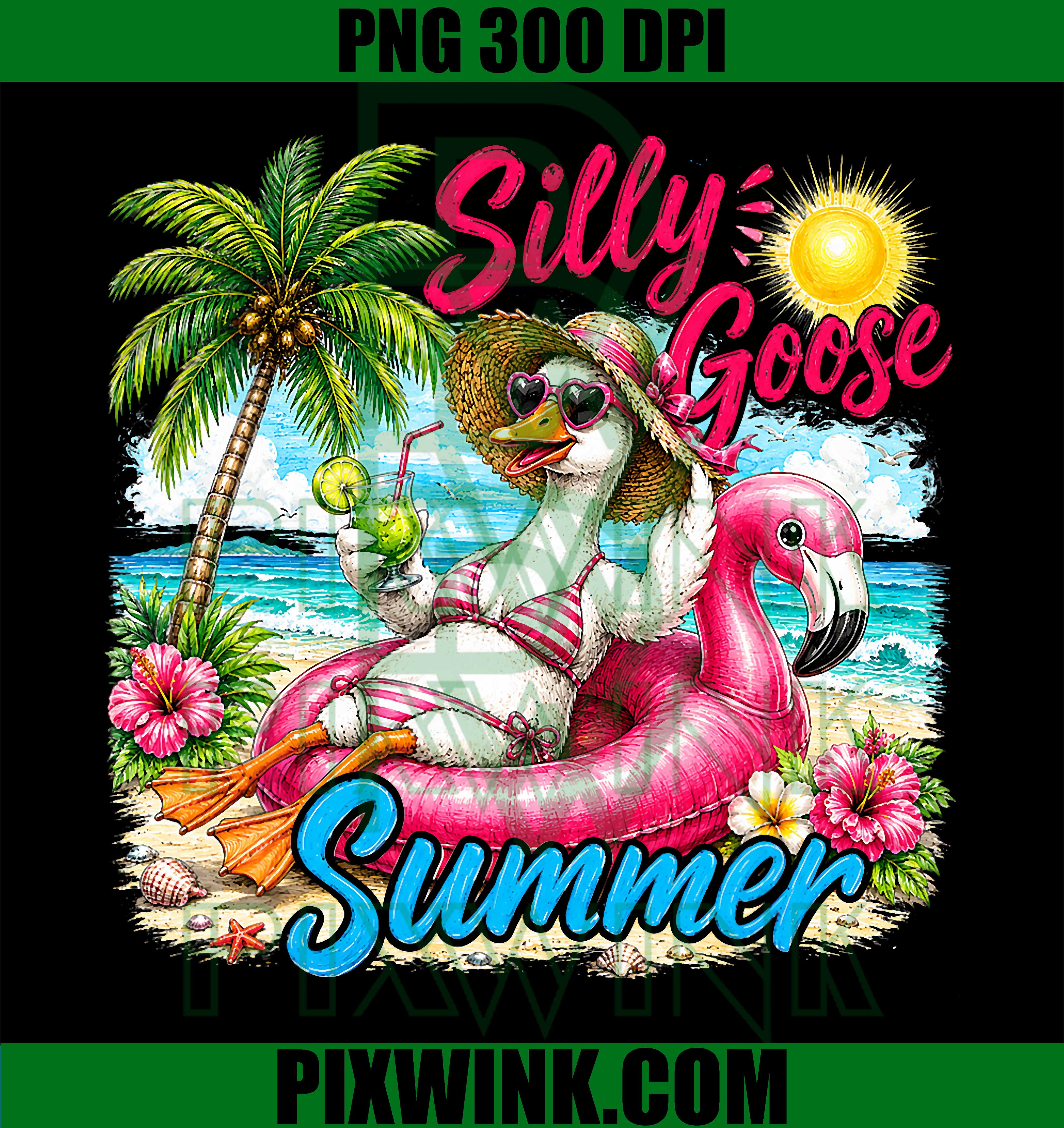 Silly Goose Summer PNG, Tropical Beach Vacation Animal PNG